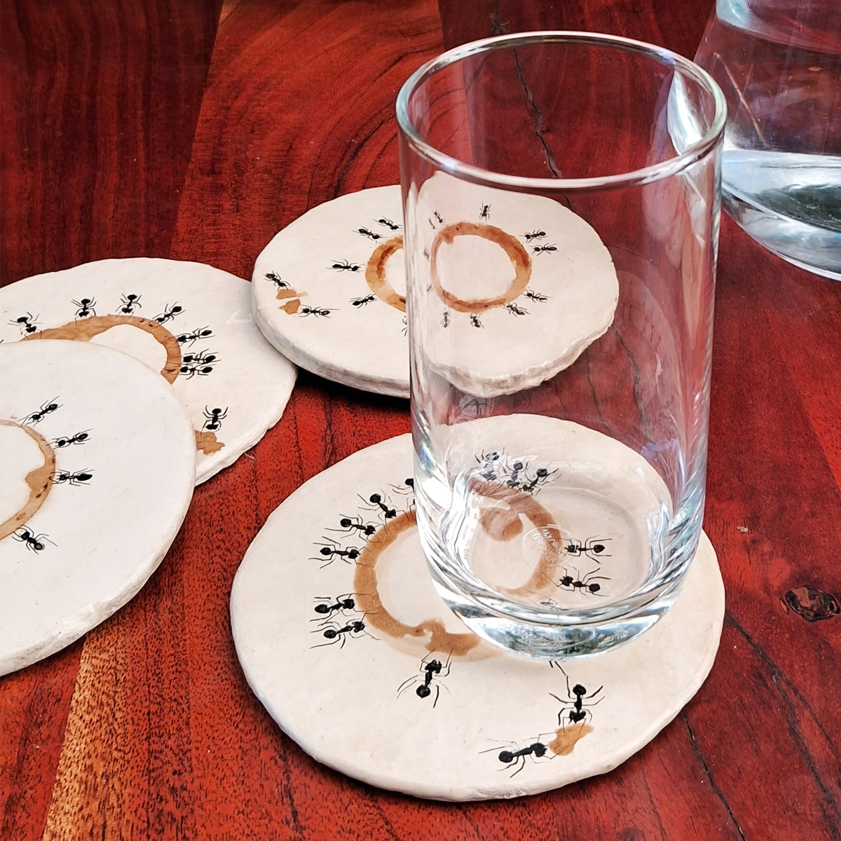 Papier-mache Coasters-Coffee stained Ants