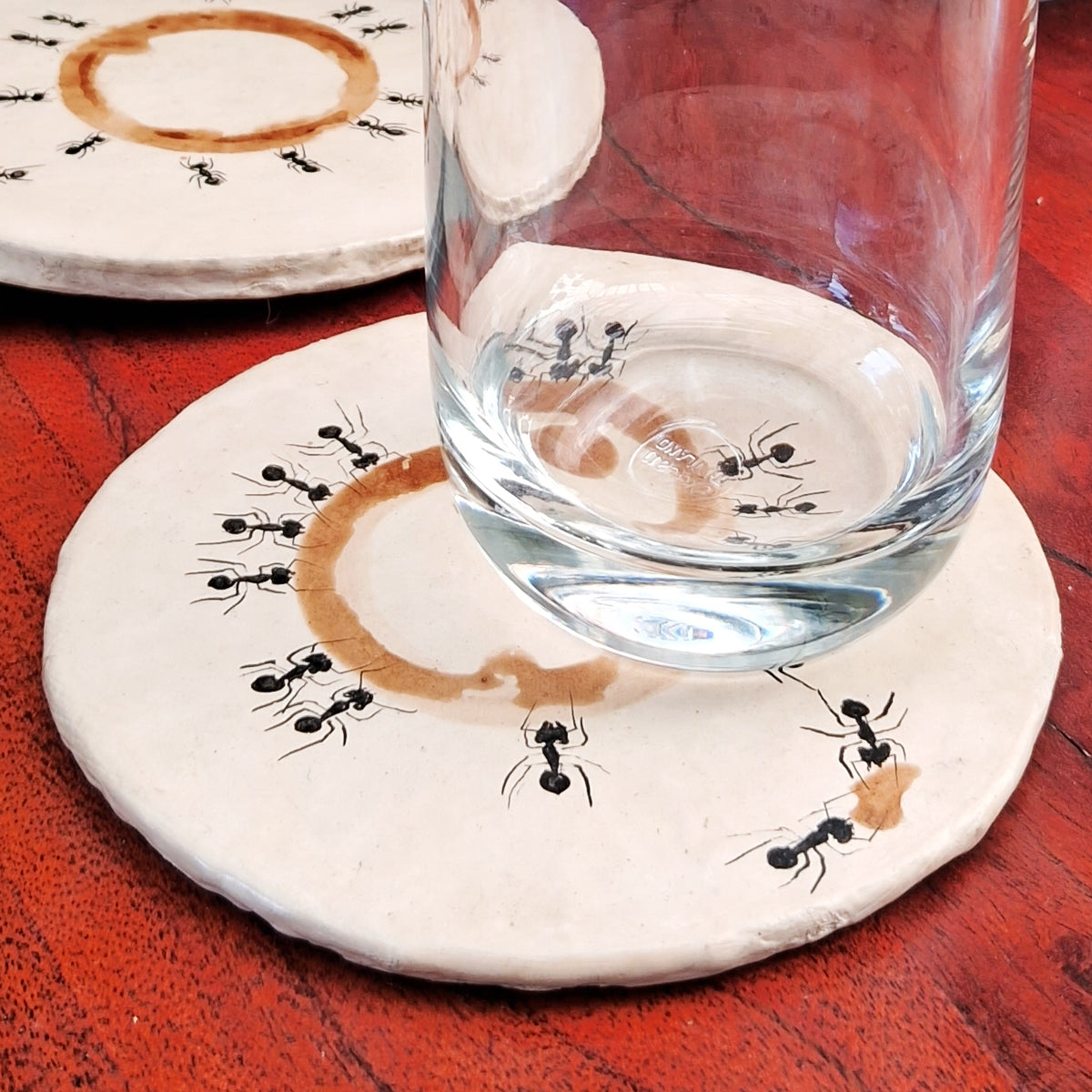 Papier-mache Coasters-Coffee stained Ants