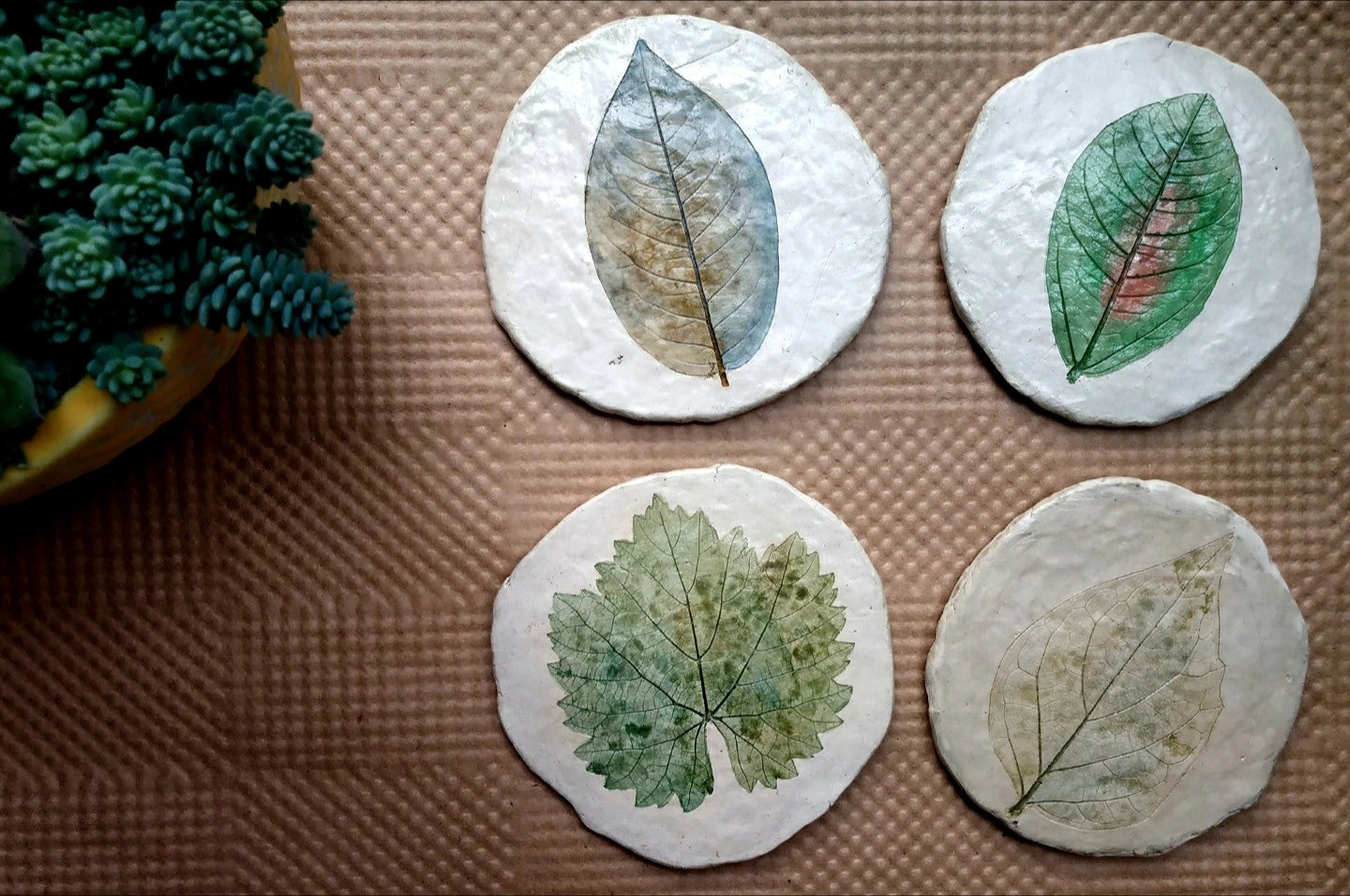 Papier-mache Coasters-Fall winter leaf