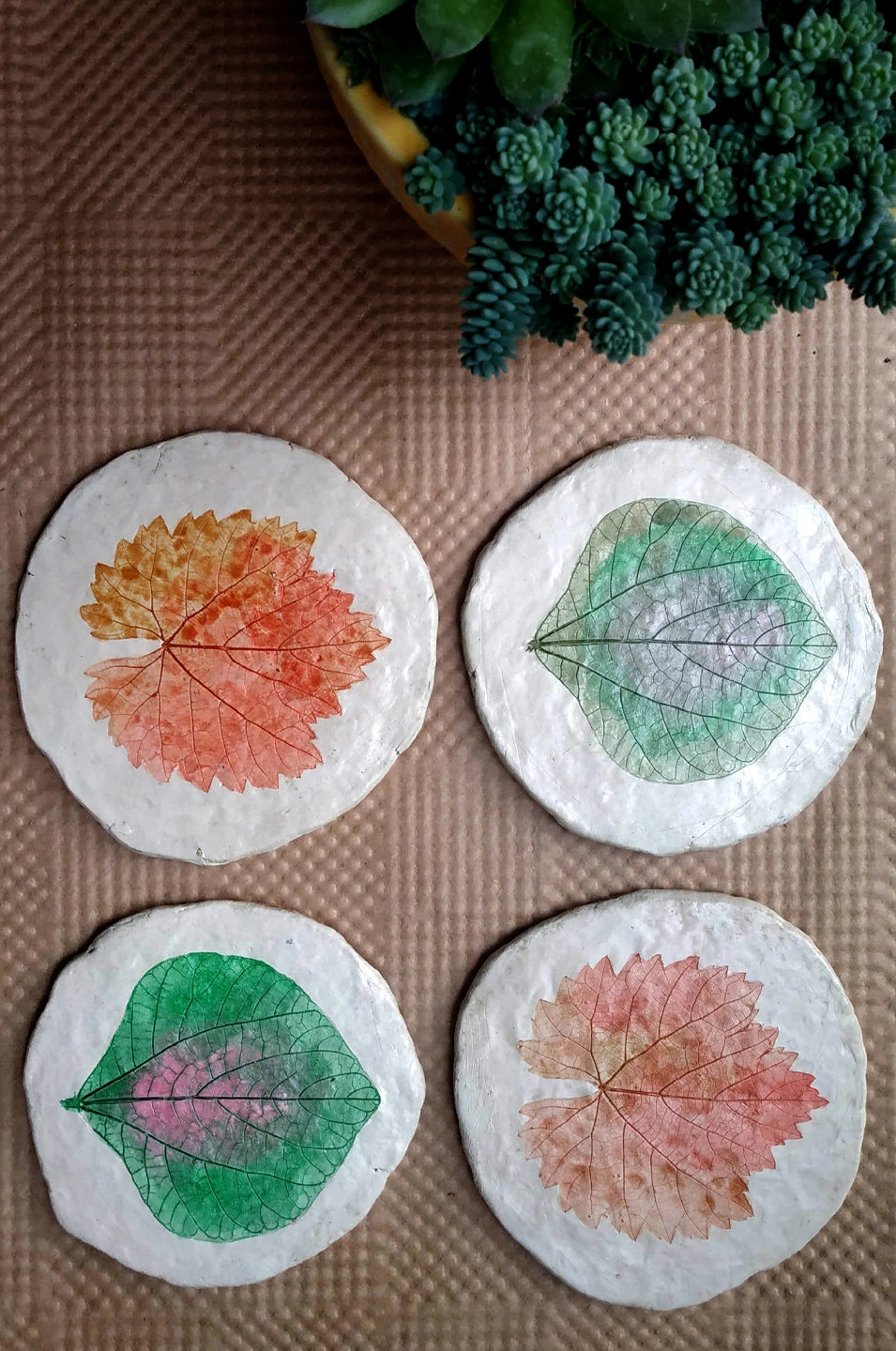 Papier-mache Coasters-Spring leaf