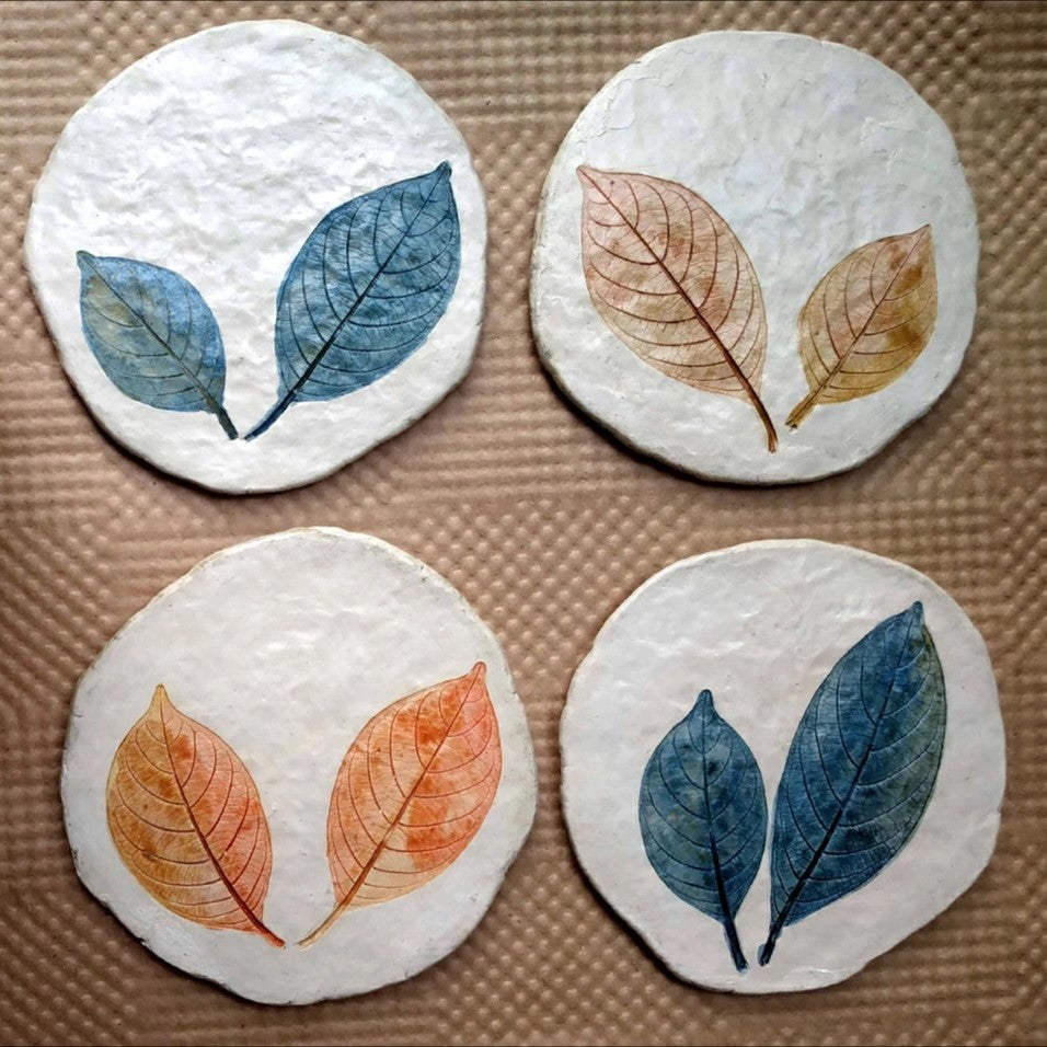 Papier-mache coasters-Twin leaf