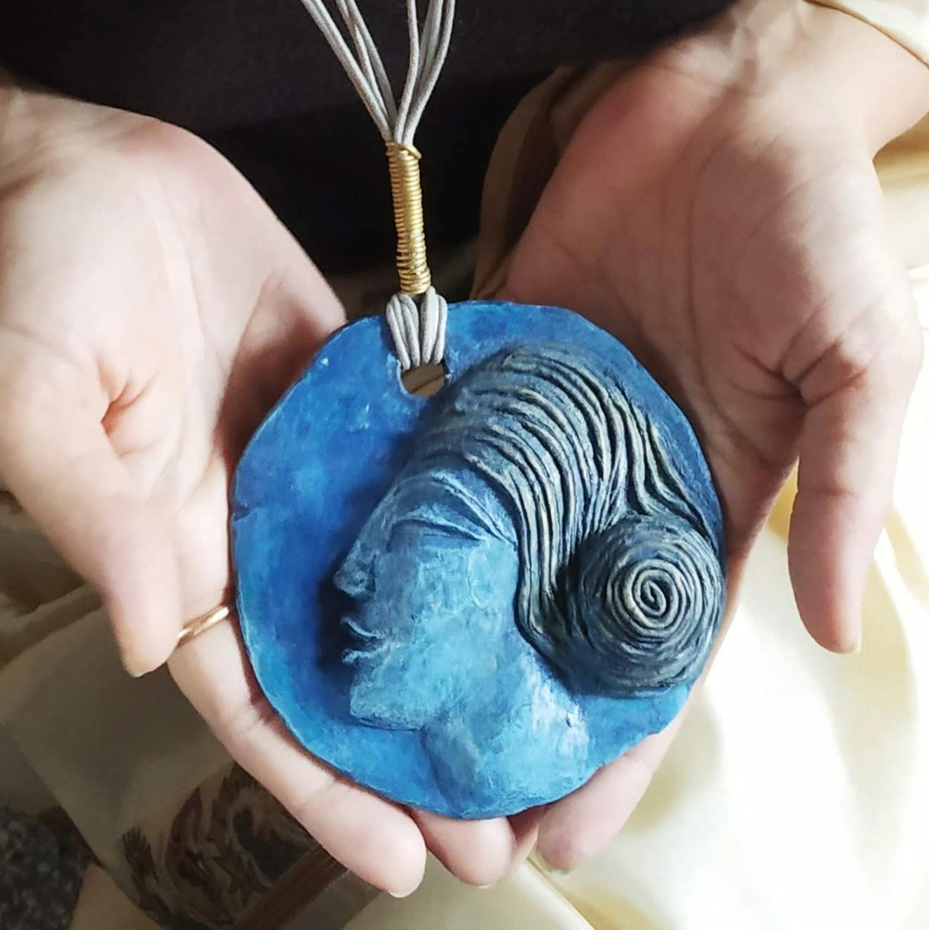 Statement Pendant – Handcrafted Papier-Mâché Lady pendant