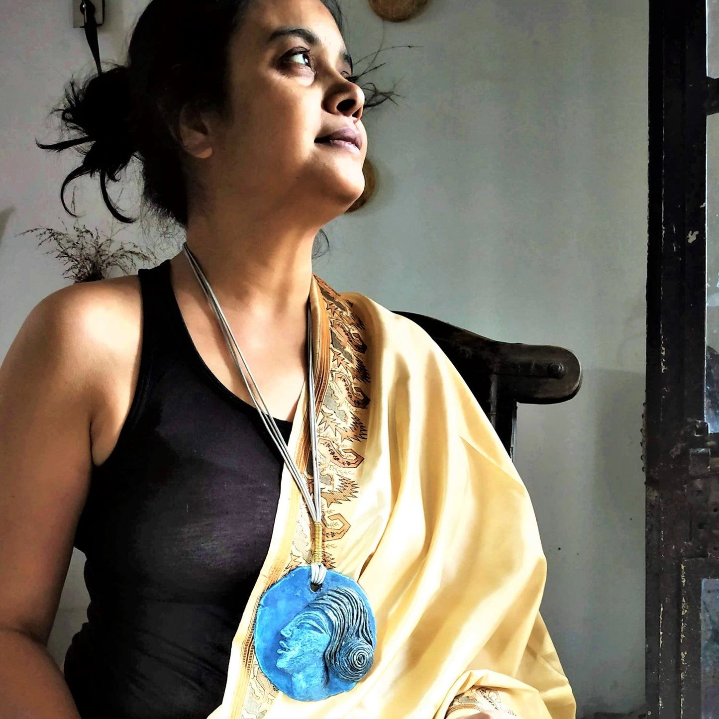 Statement Pendant – Handcrafted Papier-Mâché Lady pendant