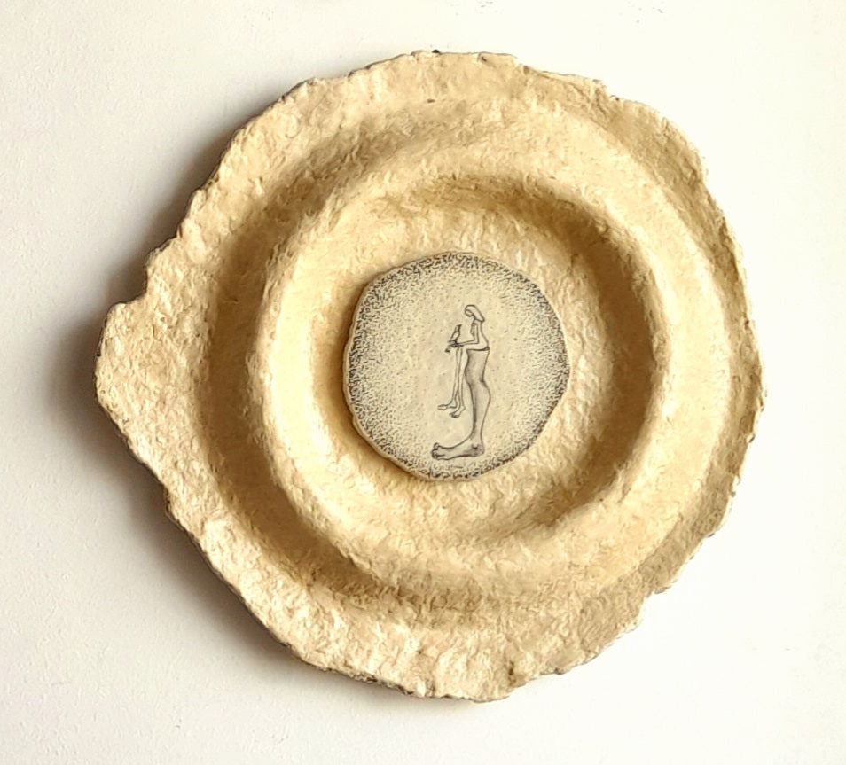 Papier-mache wall plate-hand drawing