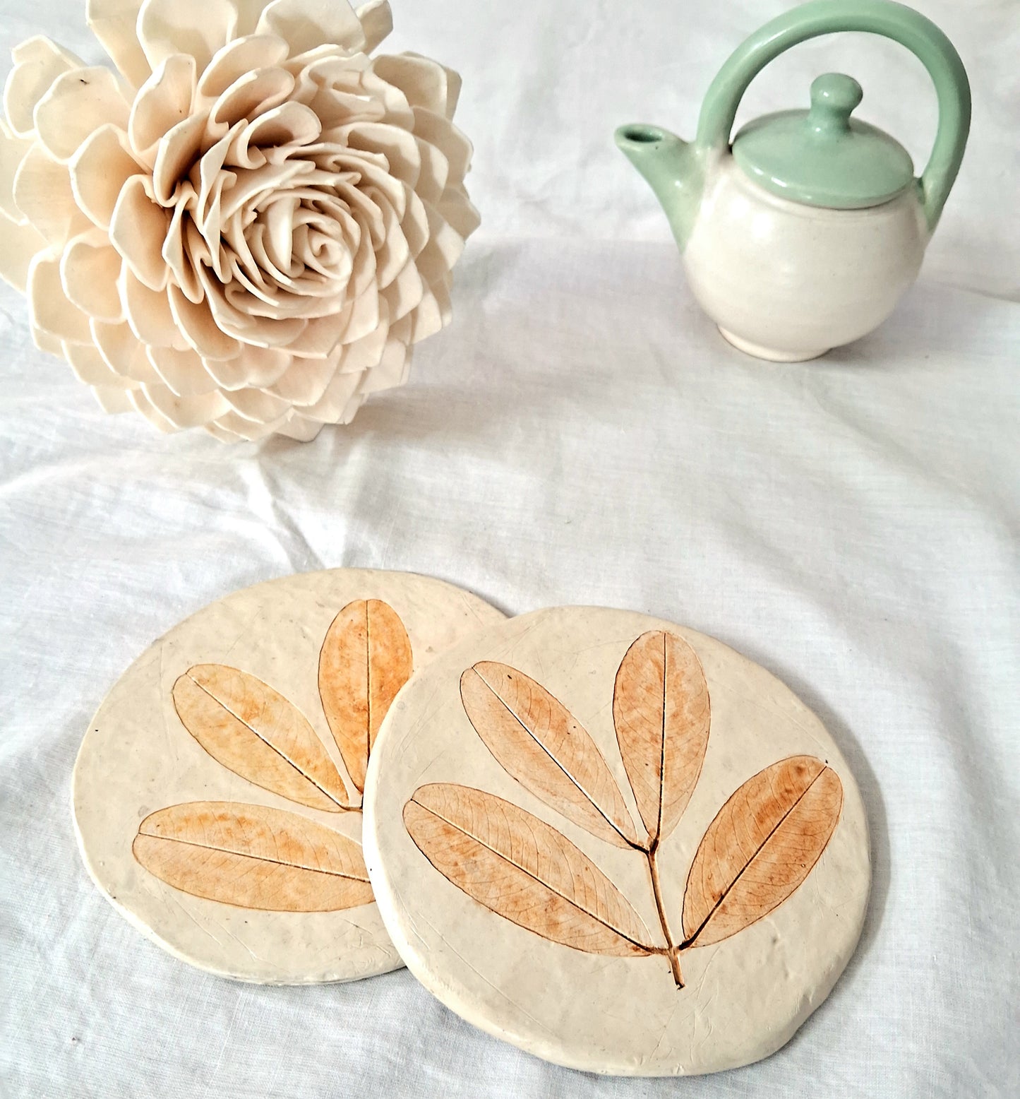 Papier-mache Coasters-Yellow Gulmohar leaf