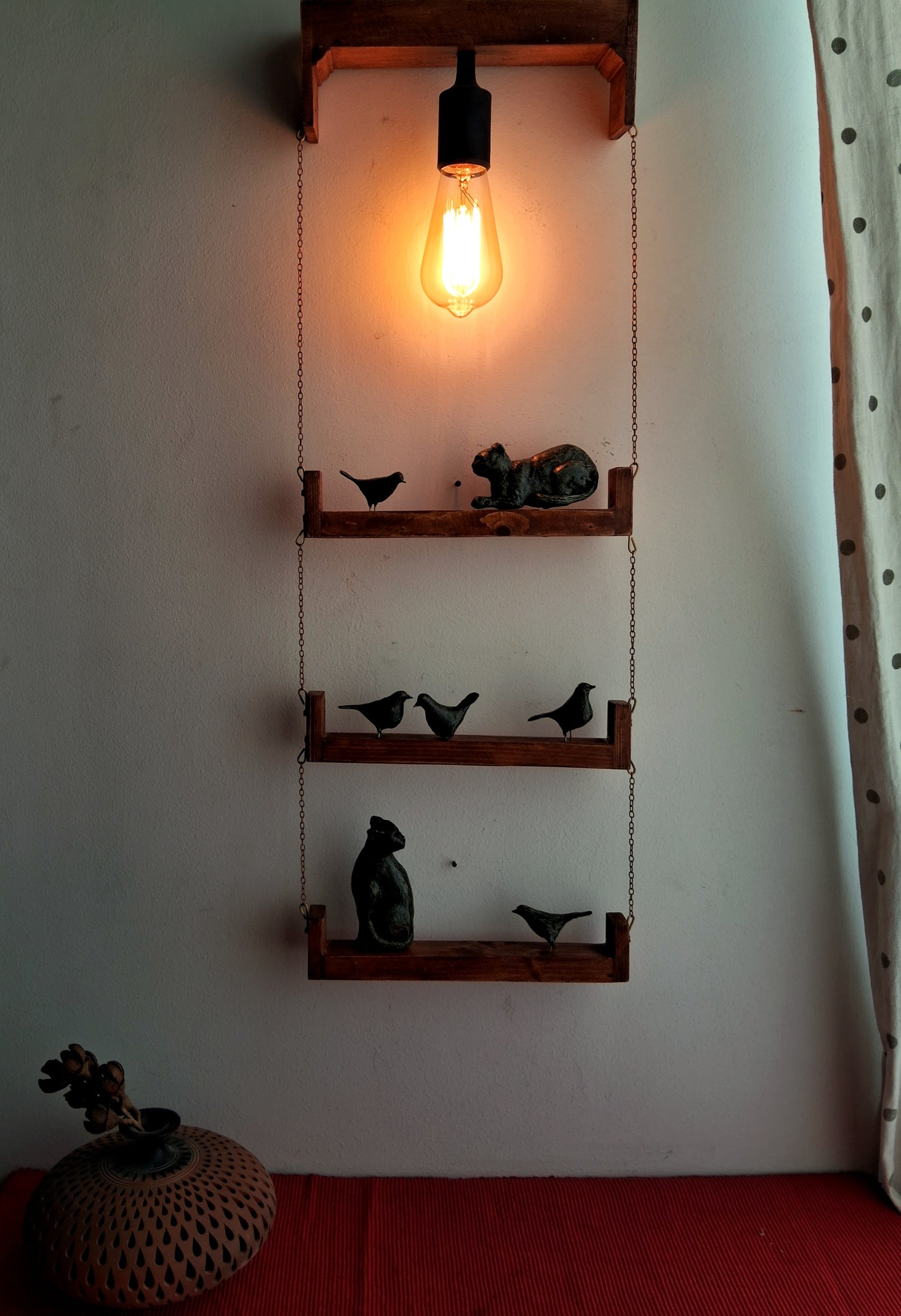Papier-mache Wall Lamp-birds & cats