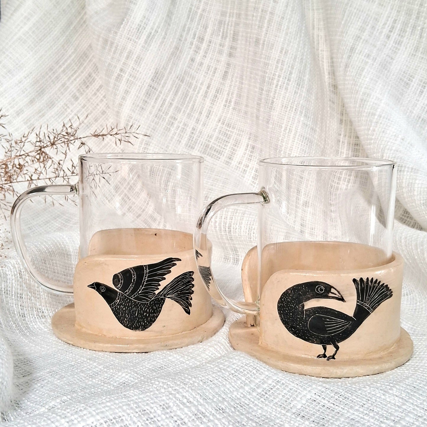 Papier-mache Mug holder set-Twin Bird