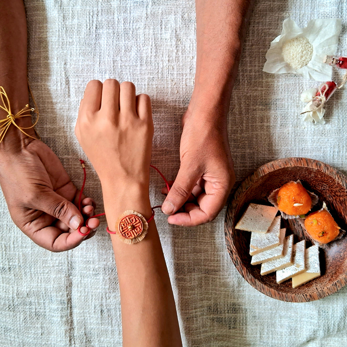 Handmade Papier-mache Rakhi-Swastika-Red