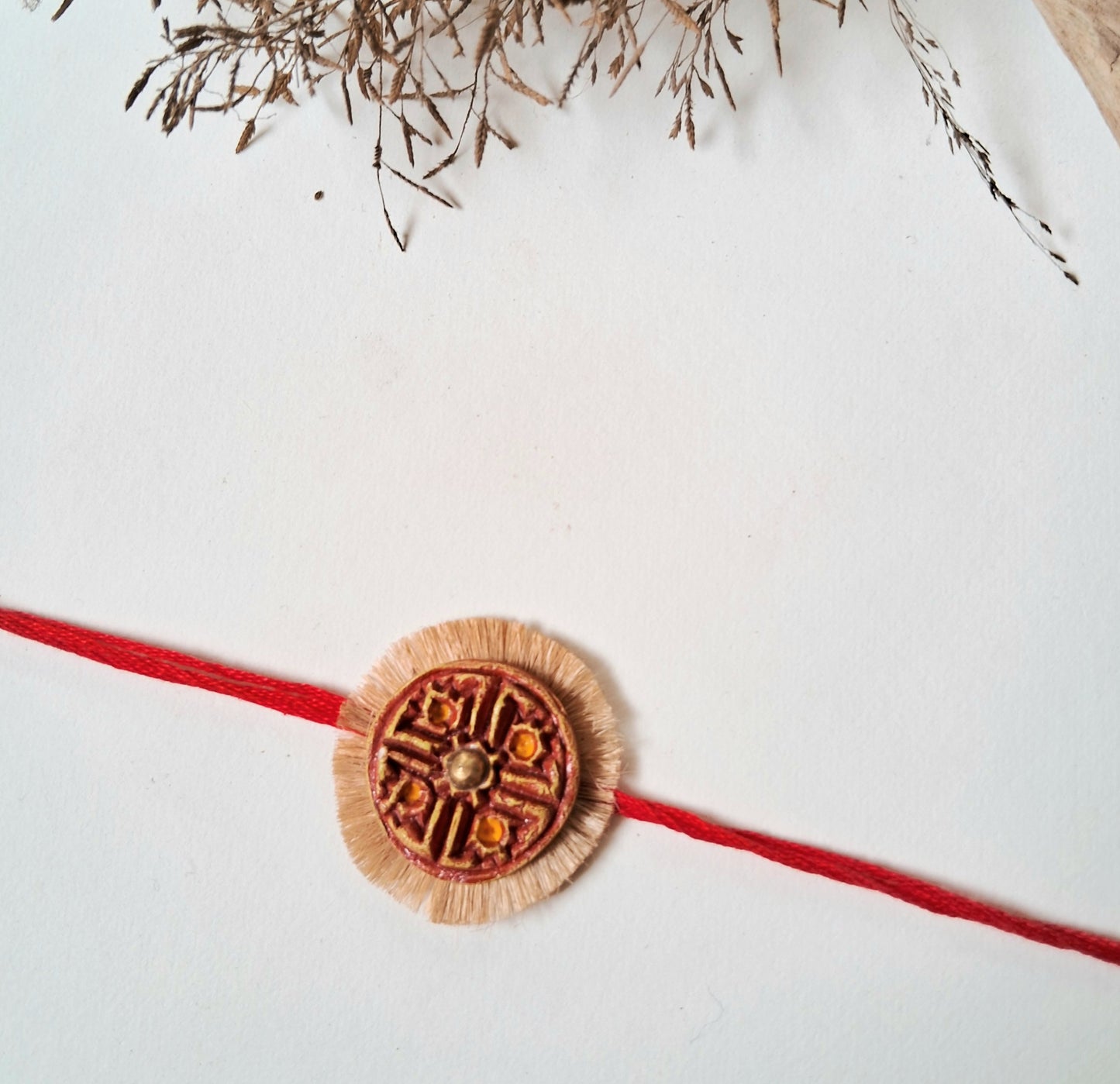Handmade Papier-mache Rakhi-Swastika-Red