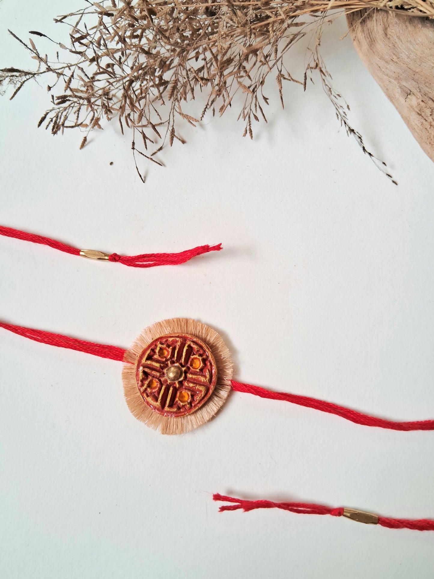 Handmade Papier-mache Rakhi-Swastika-Red