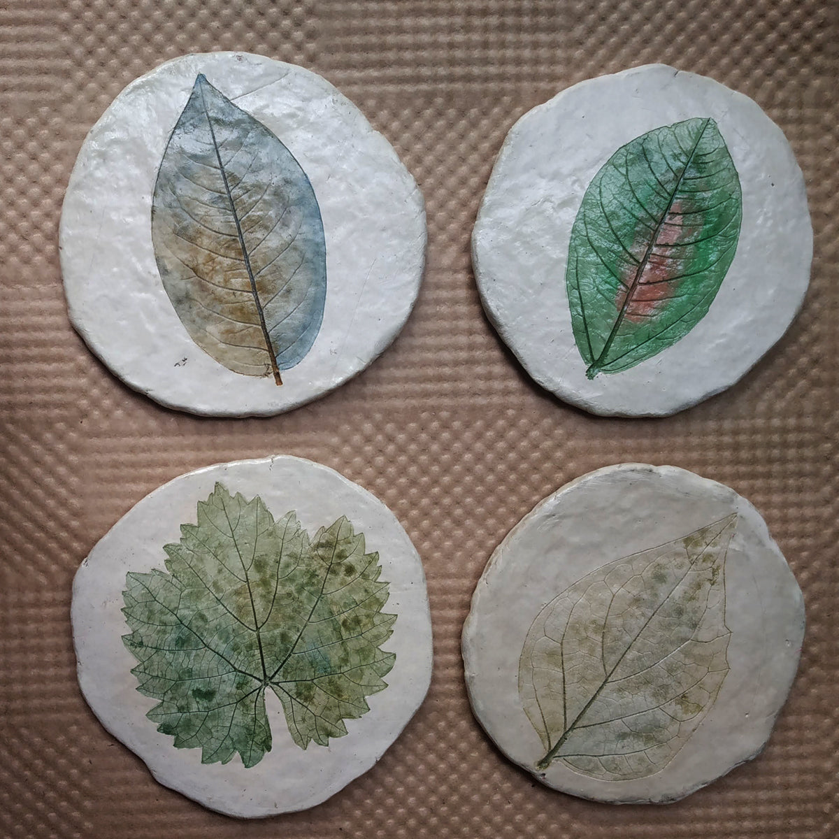 Papier-mache Coasters-Fall winter leaf