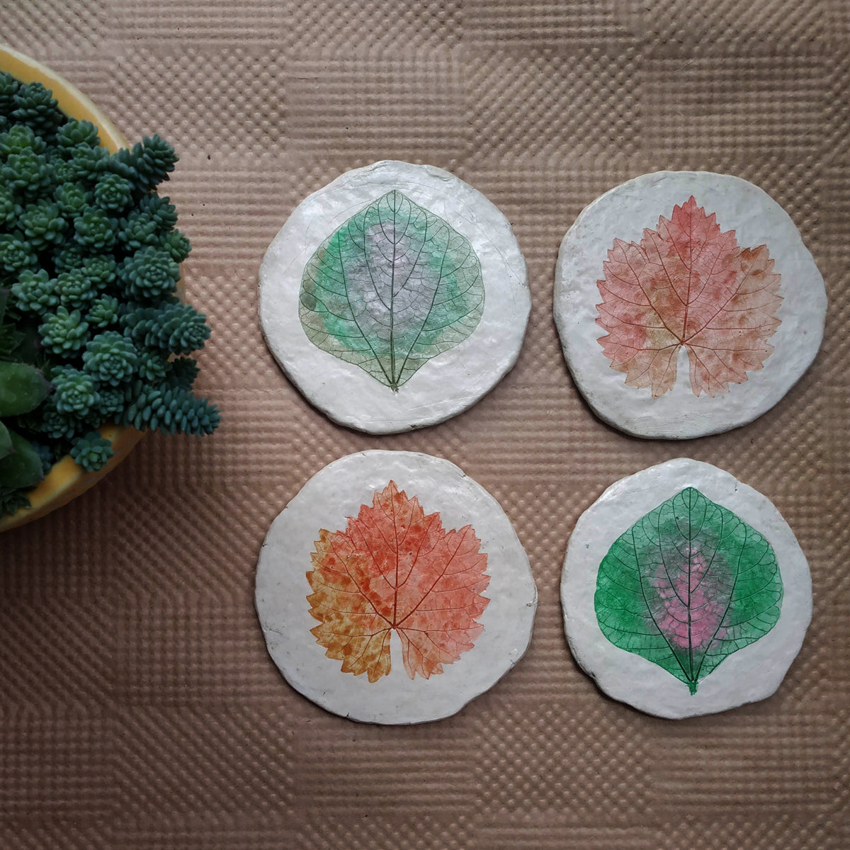 Papier-mache Coasters-Spring leaf