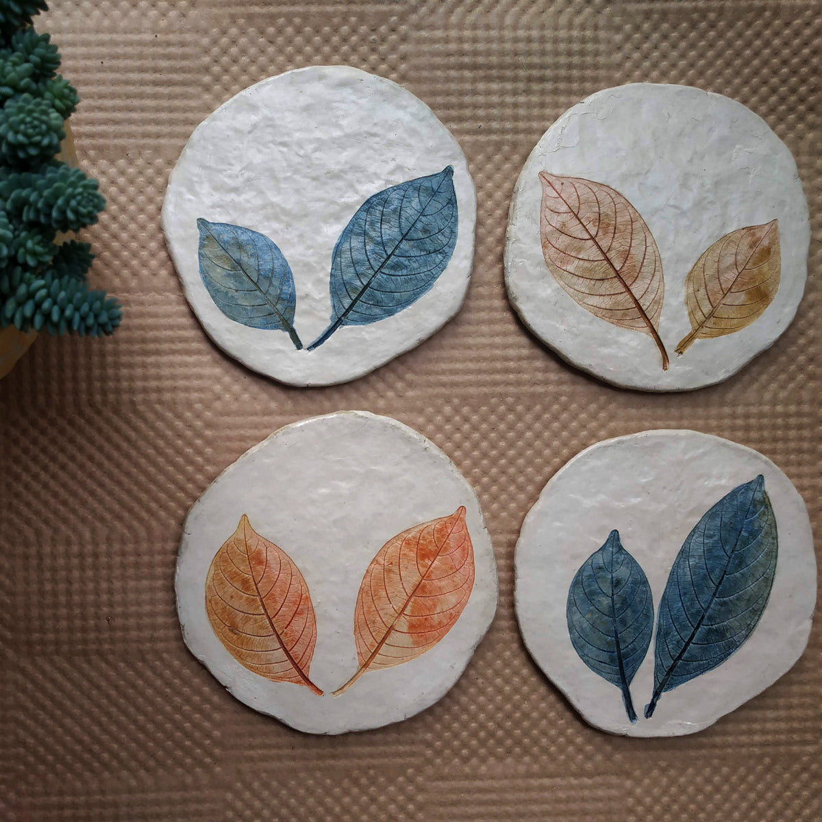 Papier-mache coasters-Twin leaf