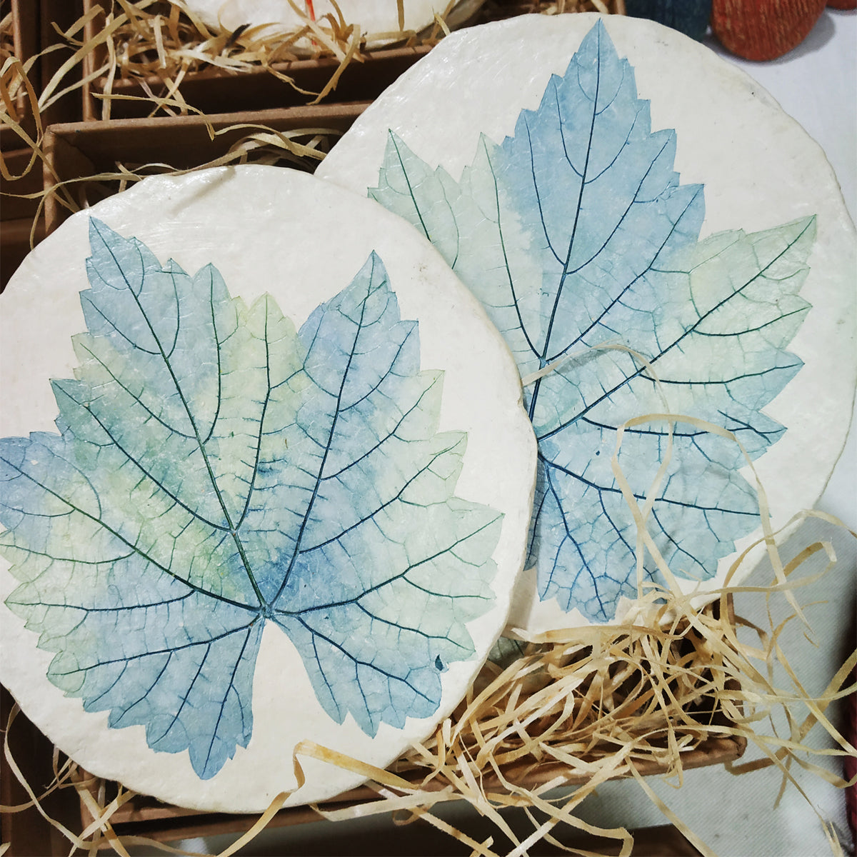 Papier-mache Coasters Black Grape Leaf