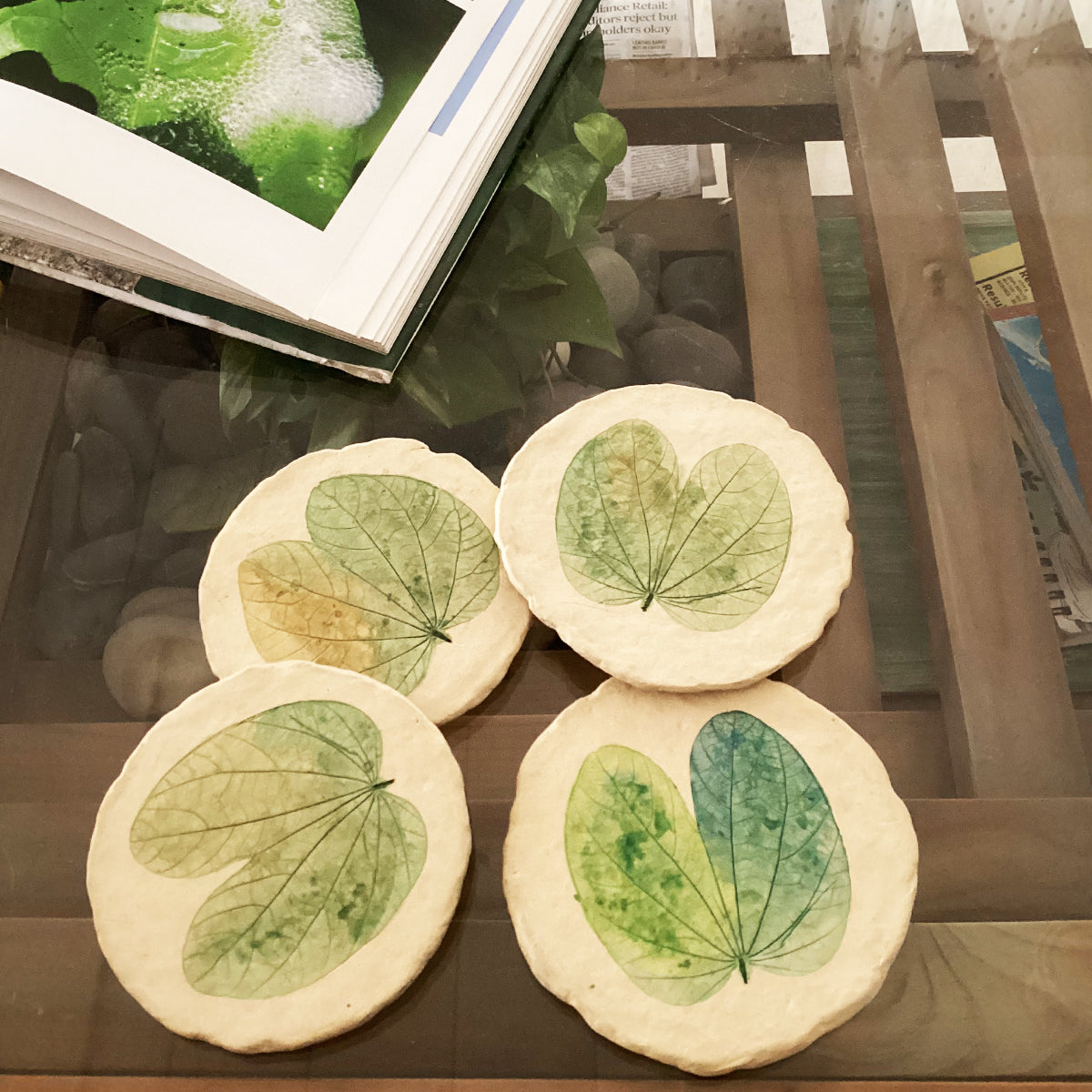 Papier-mache coasters-Kachnar leaf