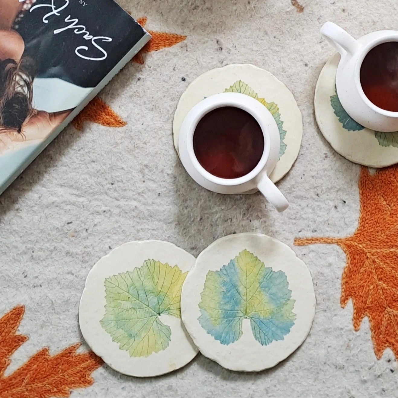 Papier-mache Coasters Black Grape Leaf