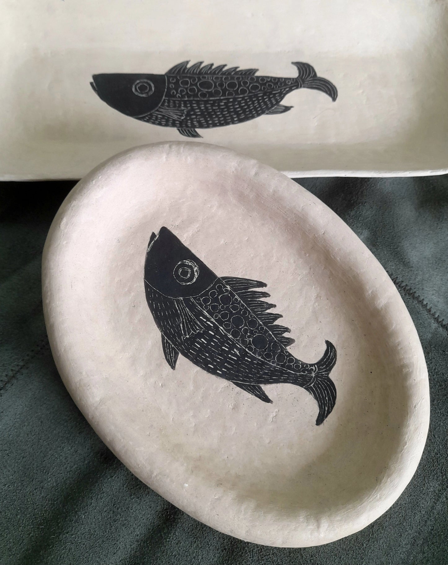 Handmade Papier-Mâché Platter – Fish Motif Collection