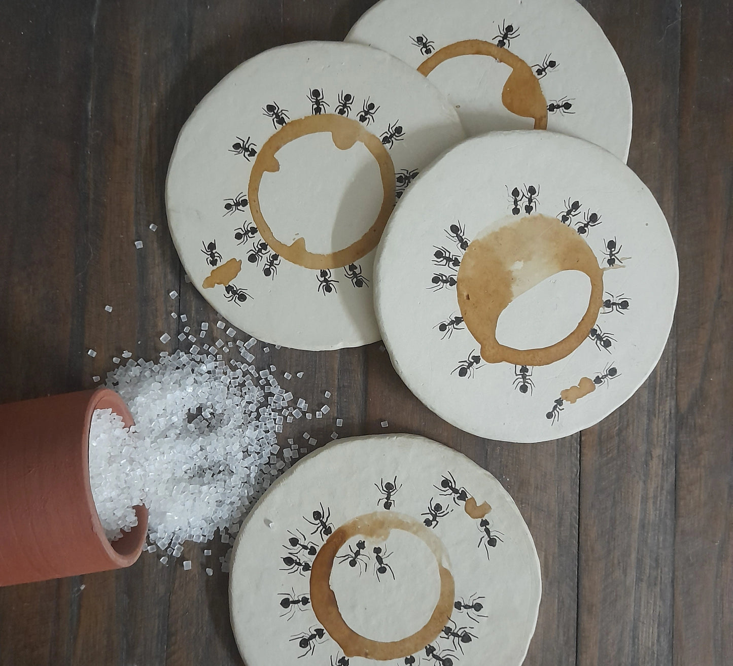 Papier-mache Coasters-Coffee stained Ants