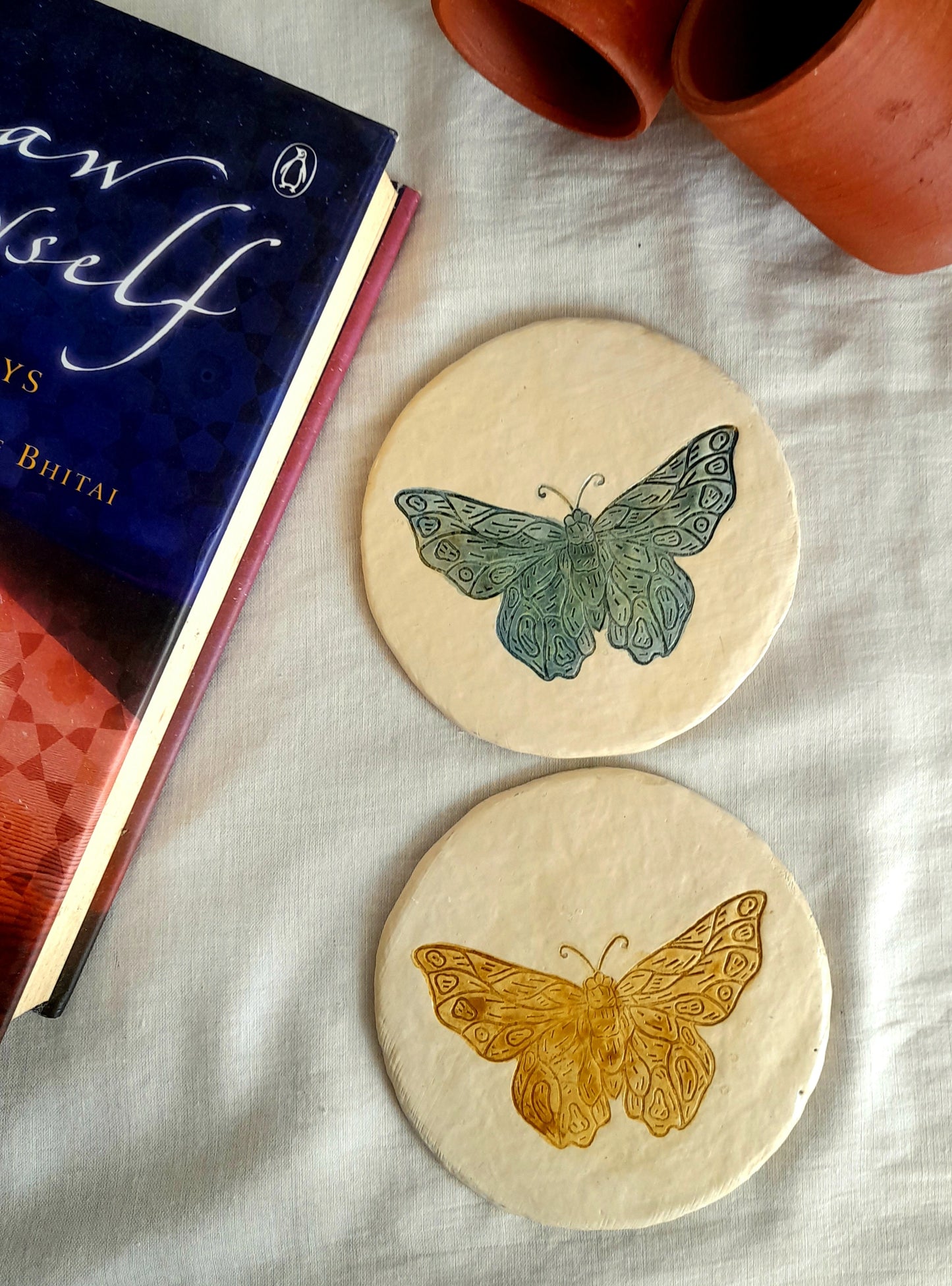 Papier-mache Coasters-moth