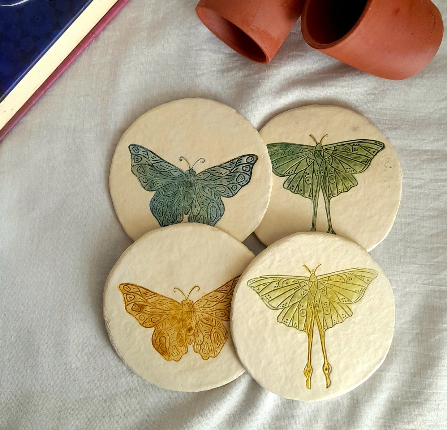 Papier-mache Coasters-moth