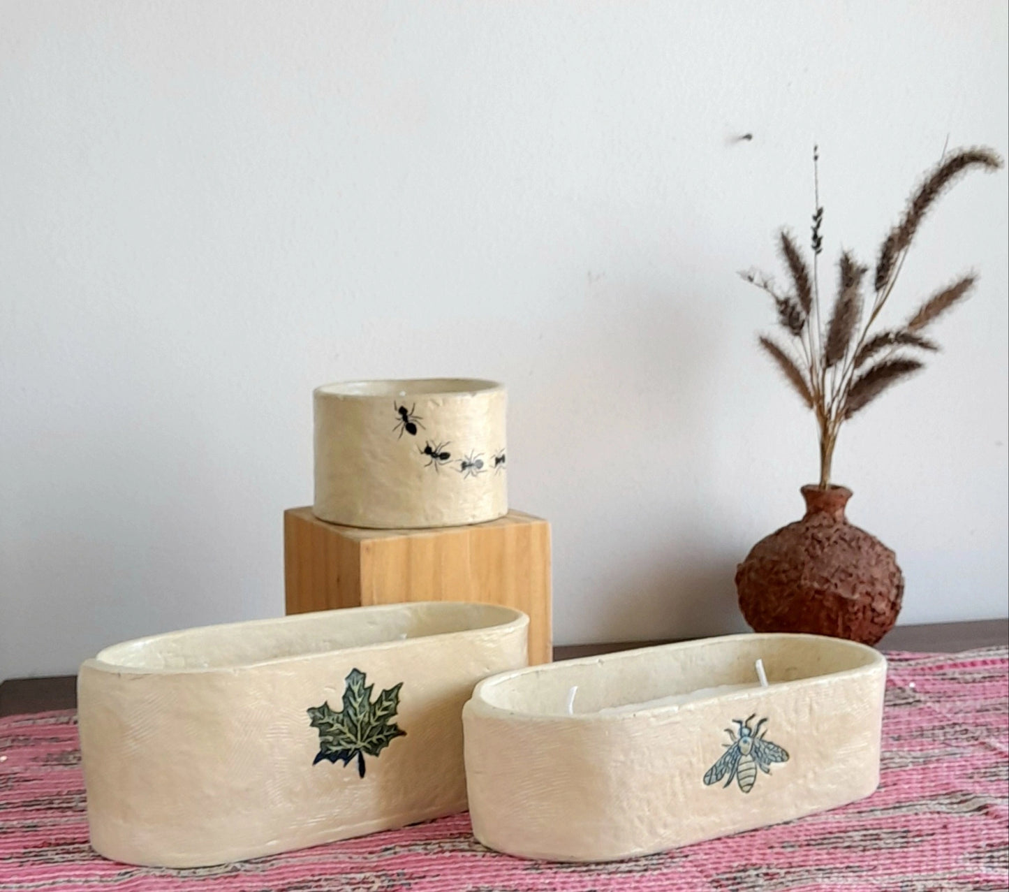 Papier-mache hand painted Candle-Ants
