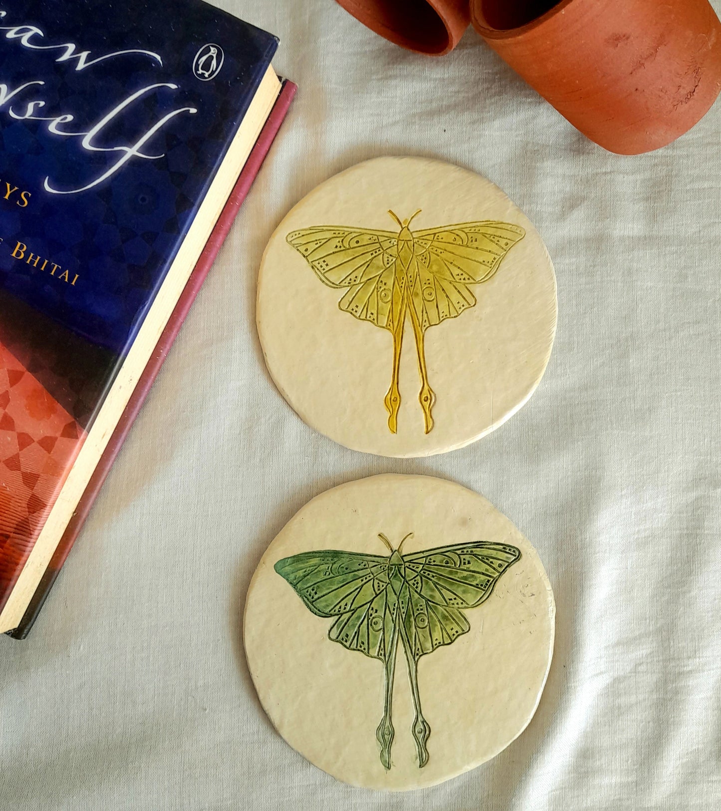 Papier-mache Coasters-moth