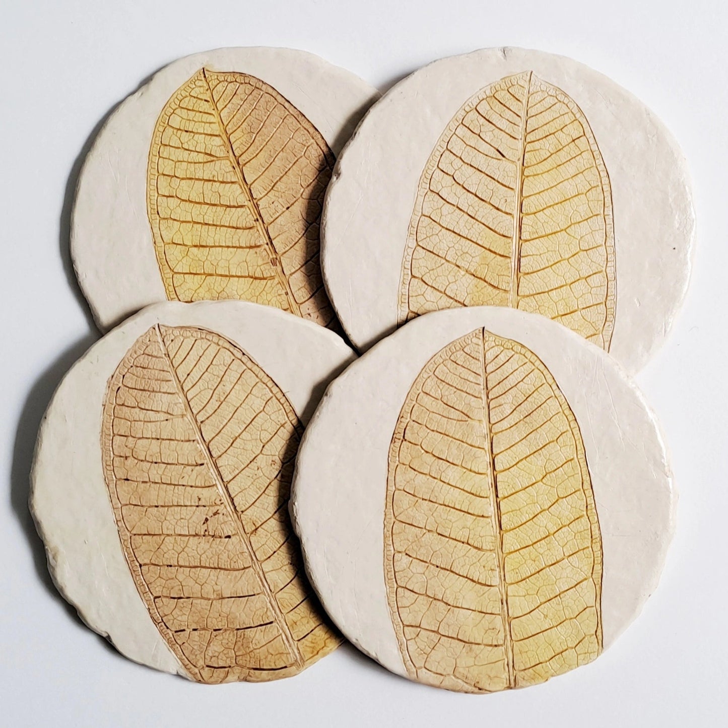 Leaf Papier-Mâché Coasters–Natural Black Champa Set of 4