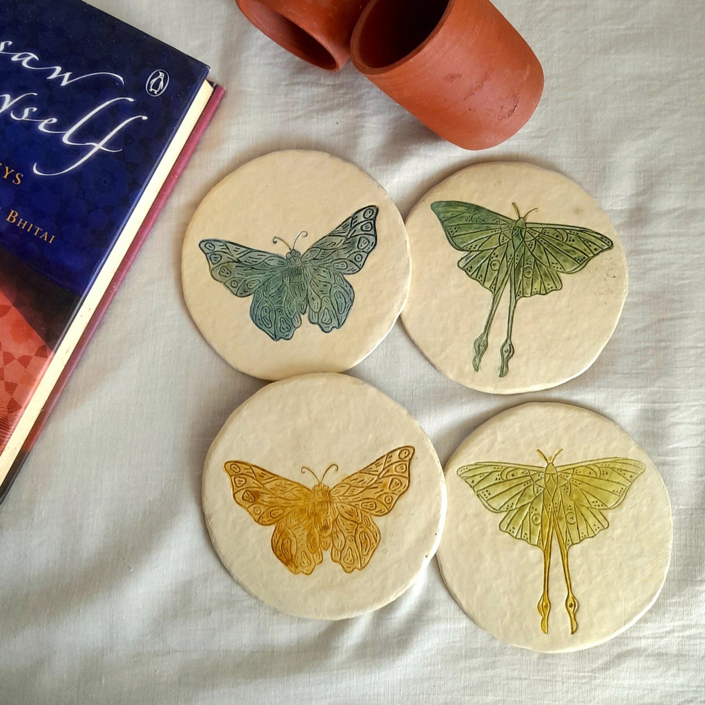 Papier-mache Coasters-moth