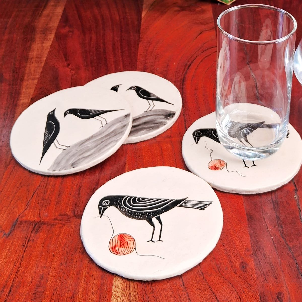 Hand-painted coasters-Couple Bird