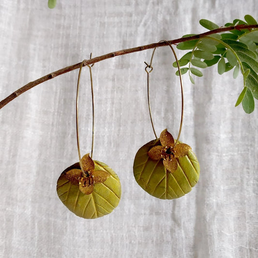 Leaf Papier-mache & Brass Earrings