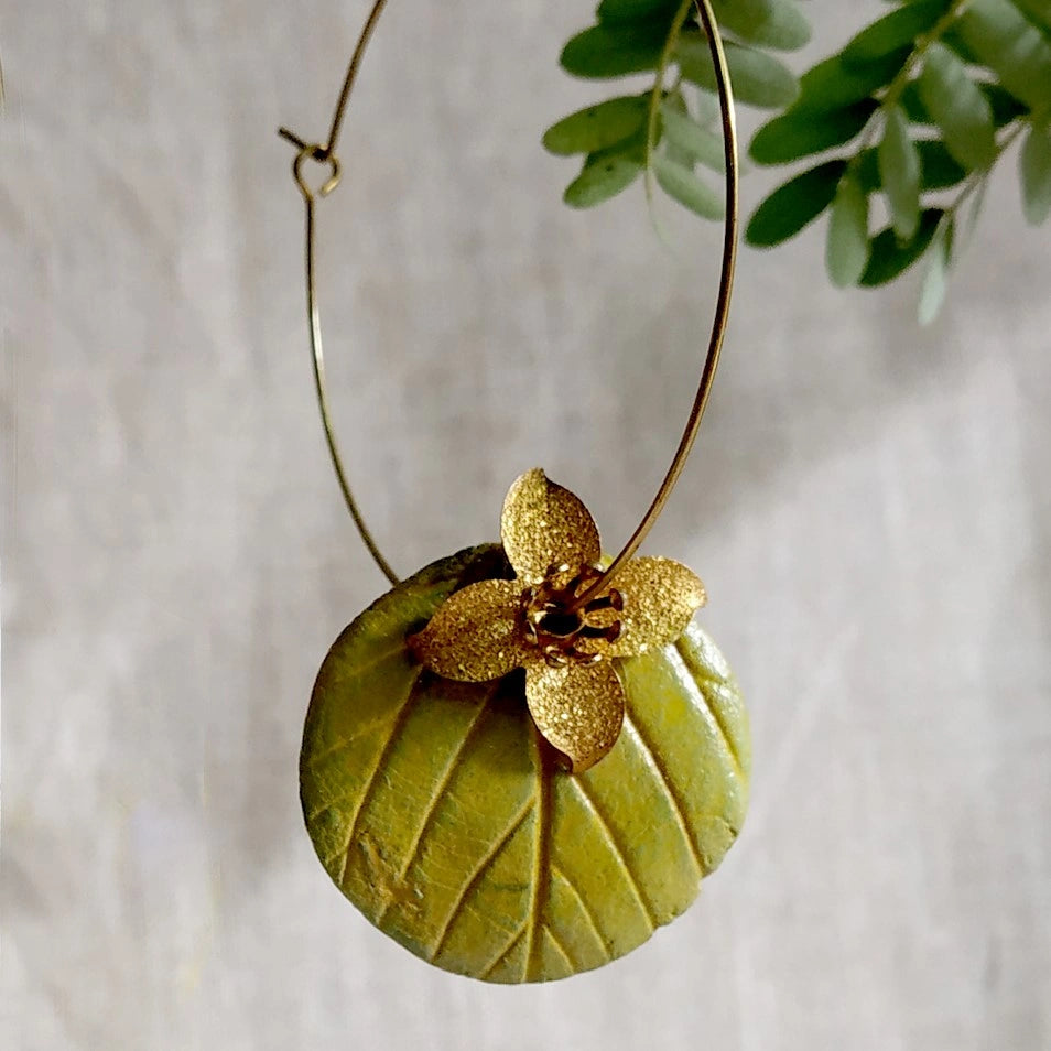 Leaf Papier-mache & Brass Earring