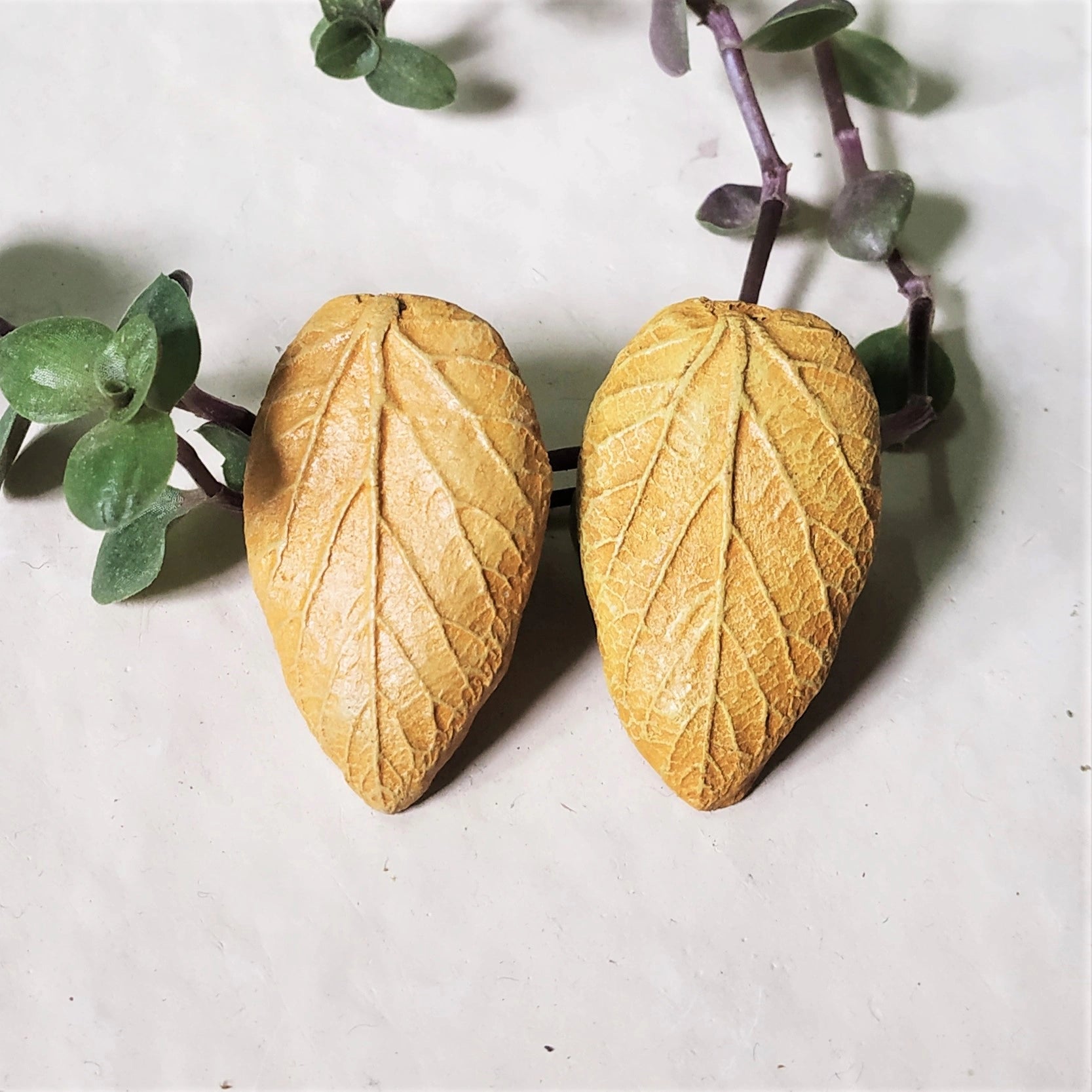 Papier-mache Stud Earrings-Yellow Mulberry Leaf