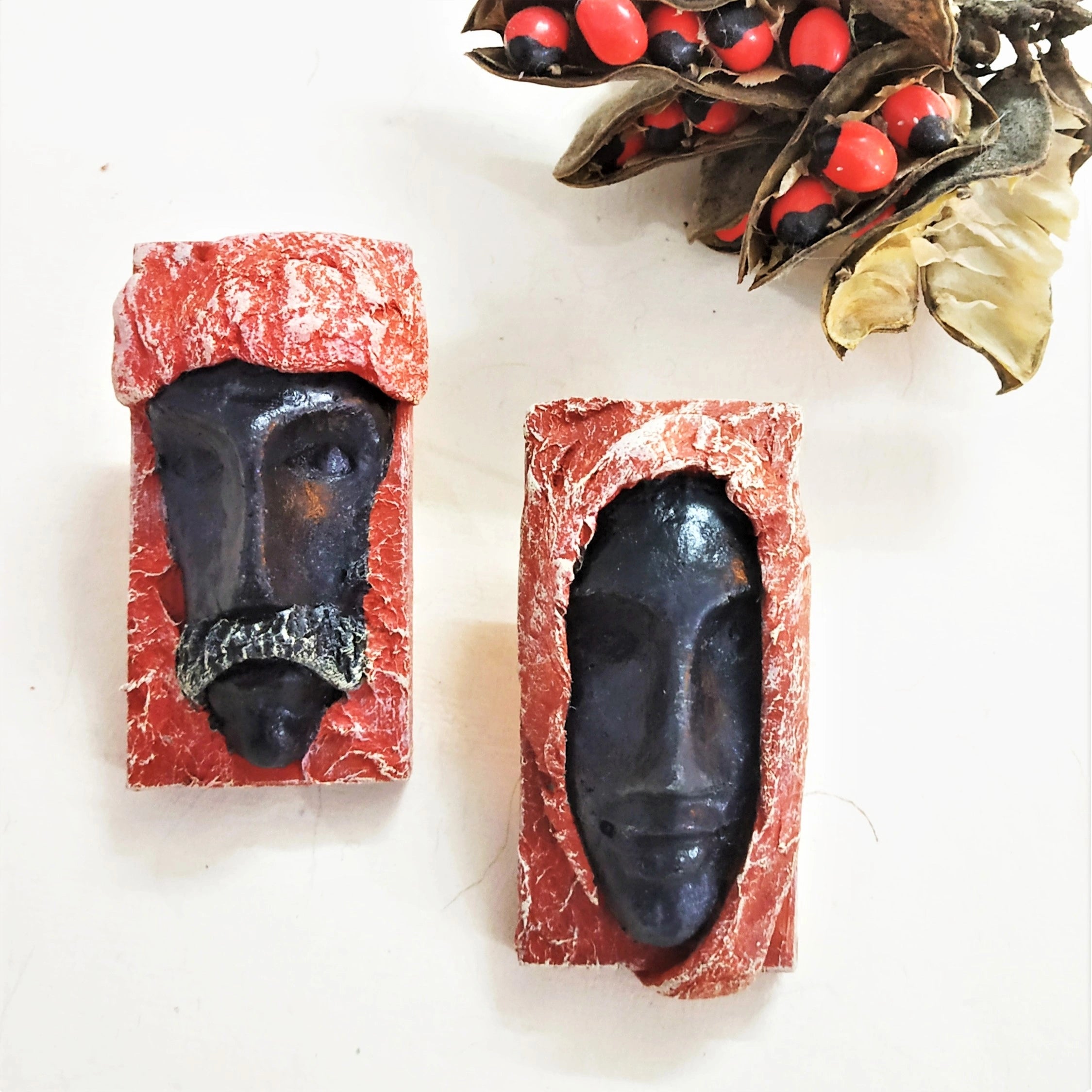 Papier-mâché Mask Studs-couple-(Red) A Love Story in Earrings