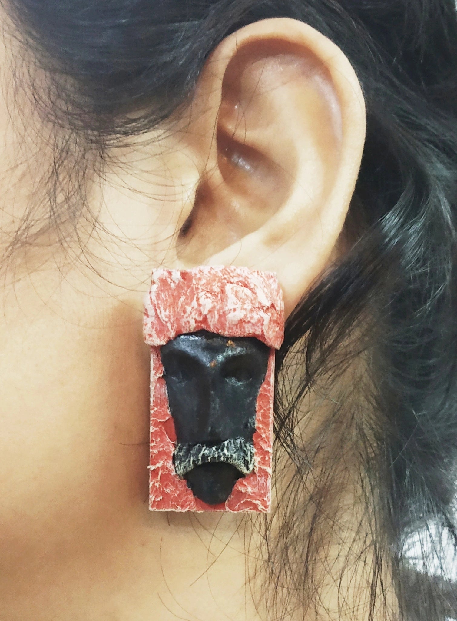 Papier-mâché Mask Studs-couple-(Red) A Love Story in Earrings