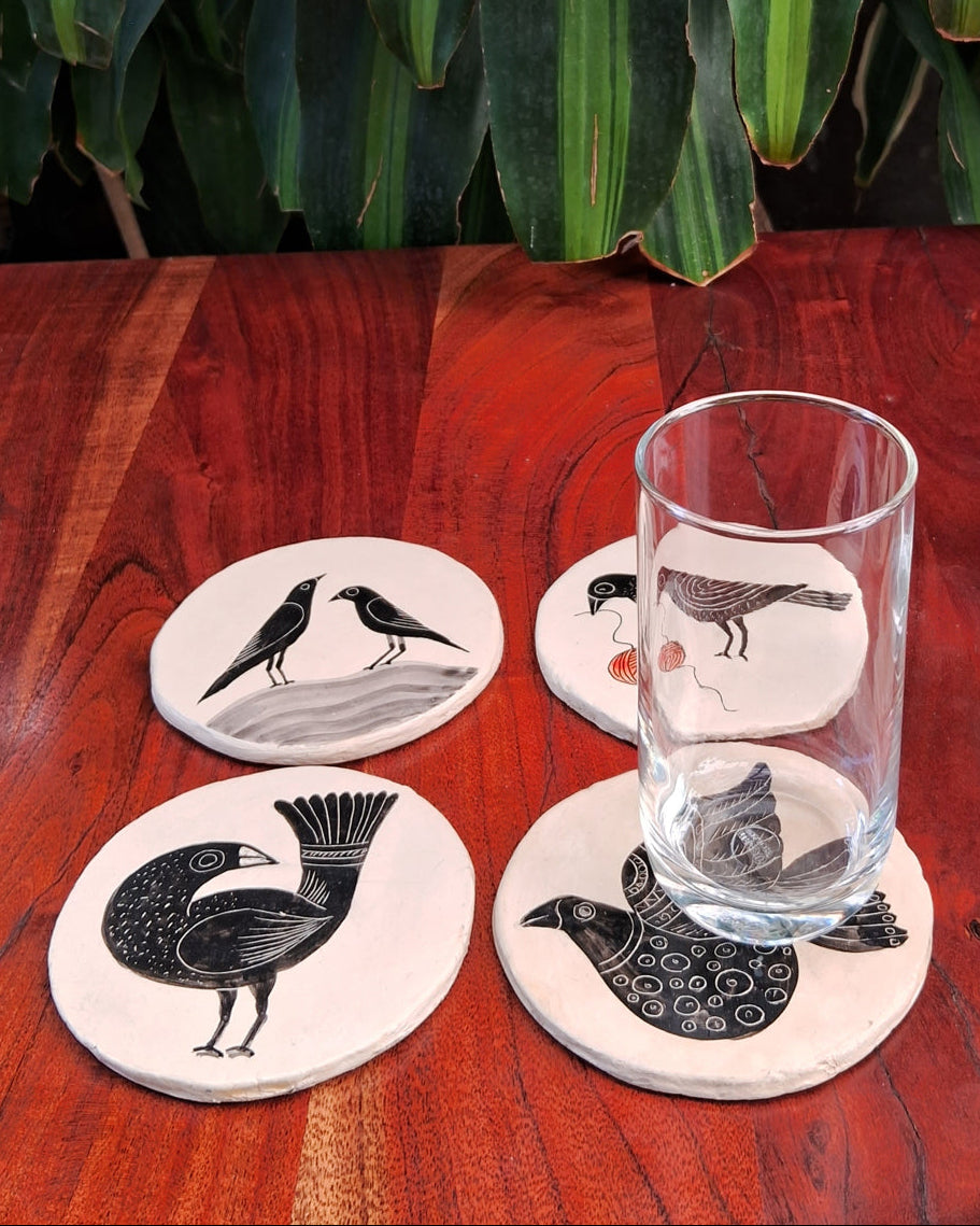Hand-painted Papier-mache coasters-Bird