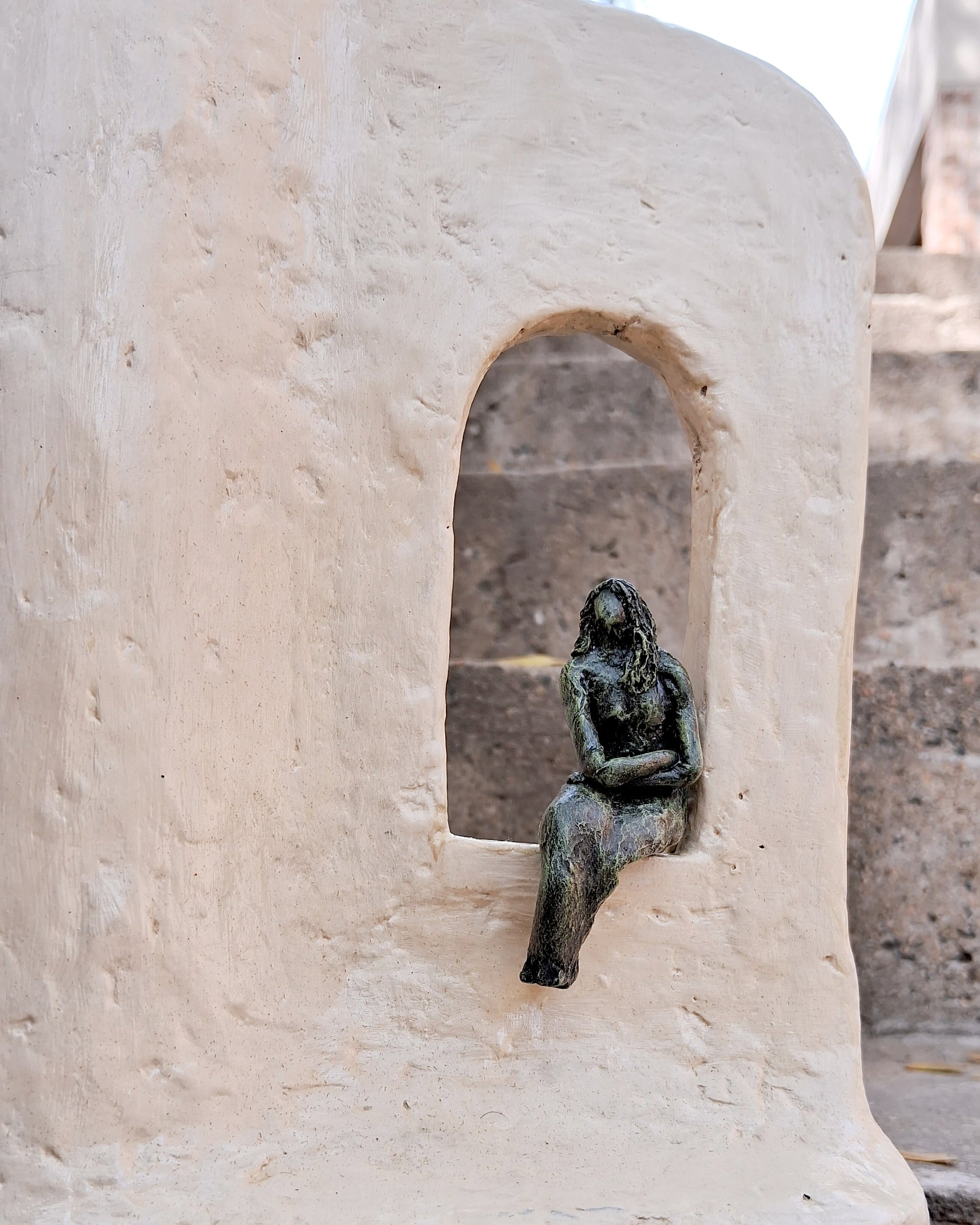 Sculptural Papier-mache Vase-Lady Figurine