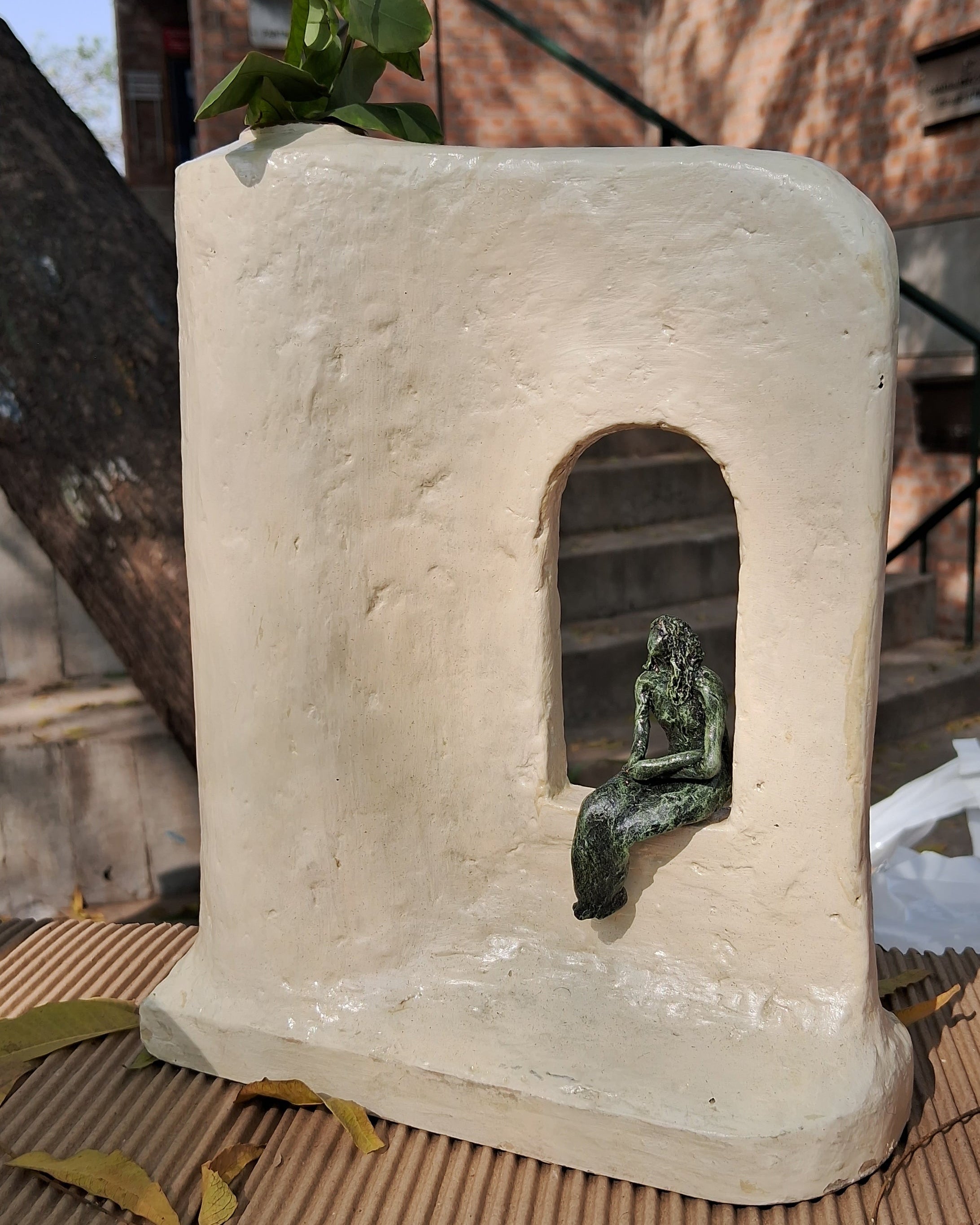 Sculptural Papier-mache Vase-Lady Figurine