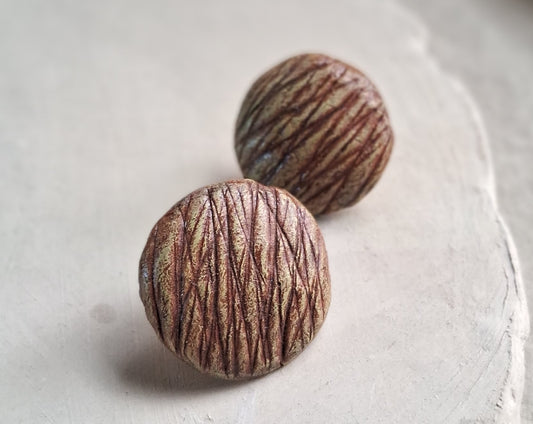 Handmade Papier-mache Stud Earrings-Green Textured