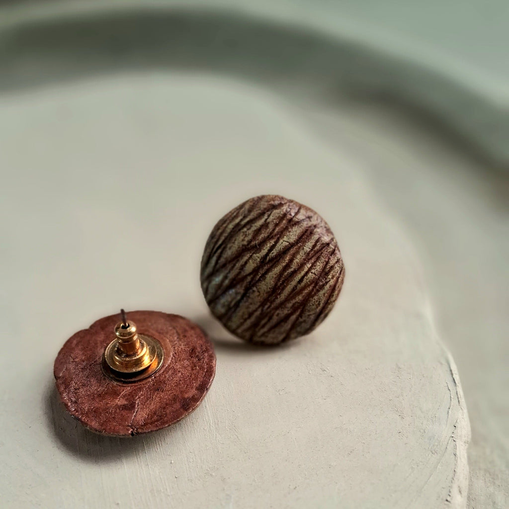 Handmade Papier-mache Stud Earrings-Green Textured