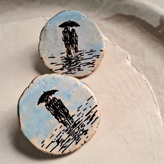 Papier-mâché Earrings-Stud-Hand-Painted