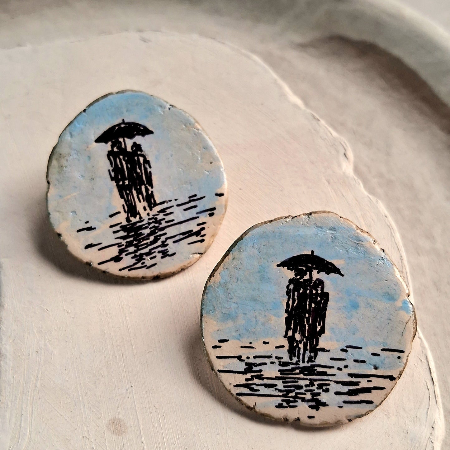 Papier-mâché Earrings-Stud-Hand-Painted