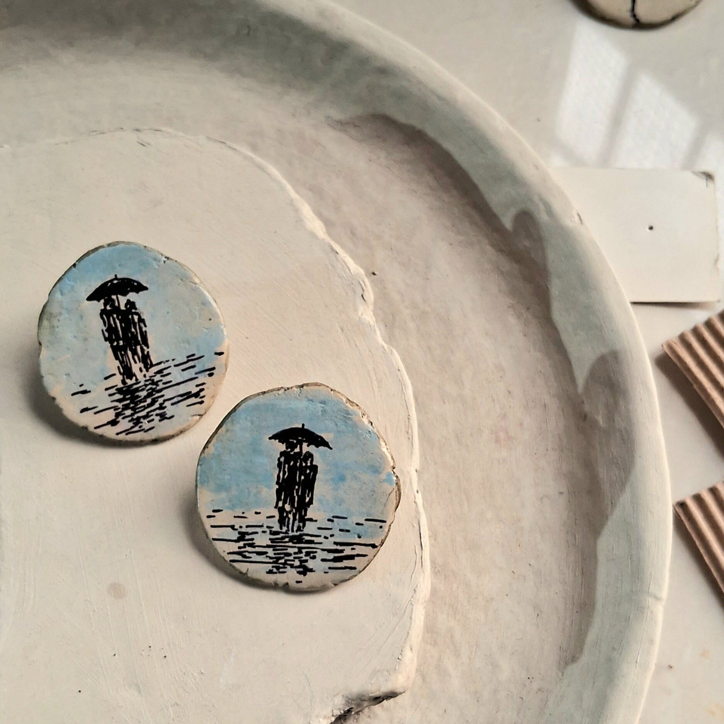 Papier-mâché Earrings-Stud-Hand-Painted