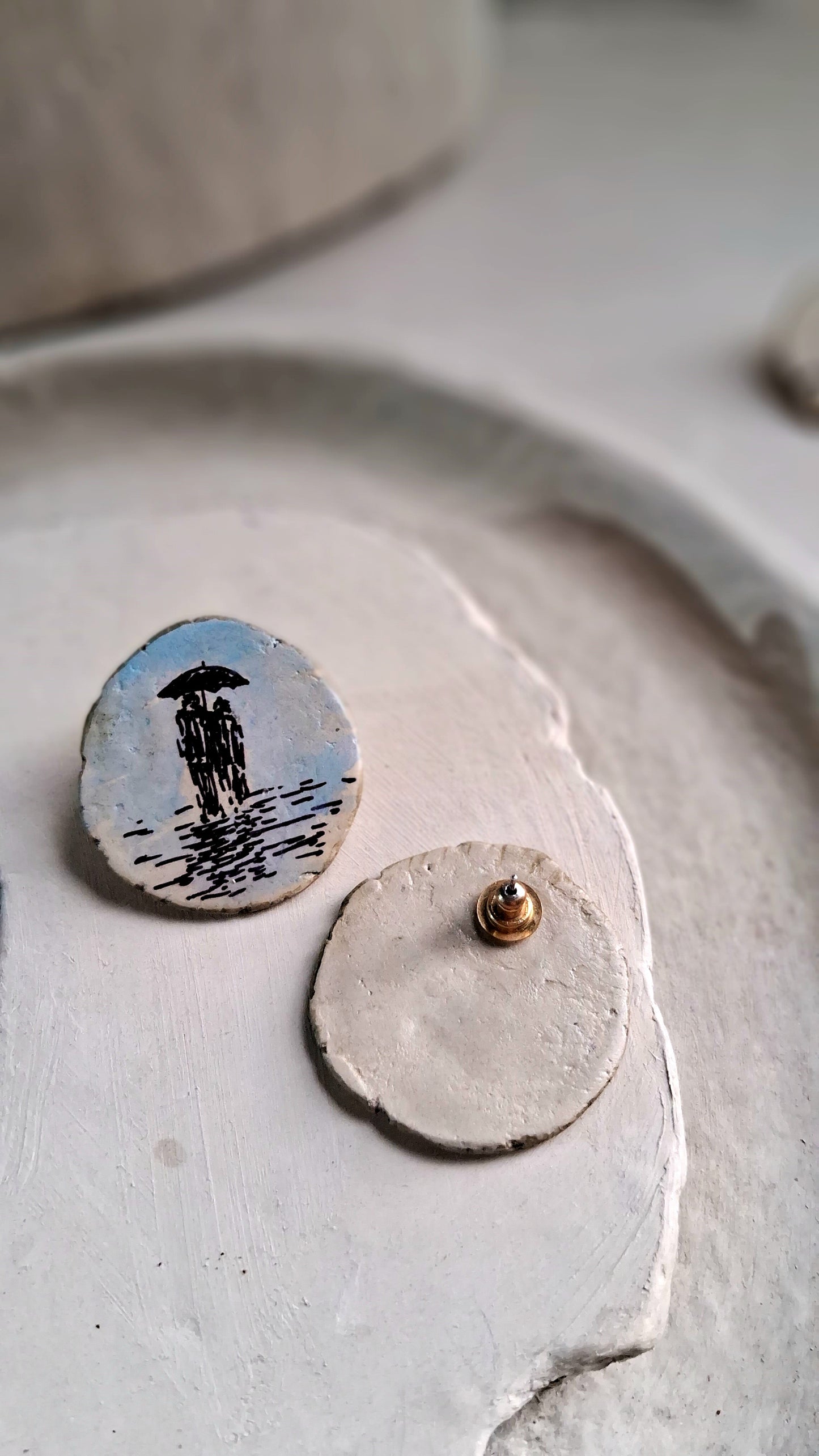 Papier-mâché Earrings-Stud-Hand-Painted