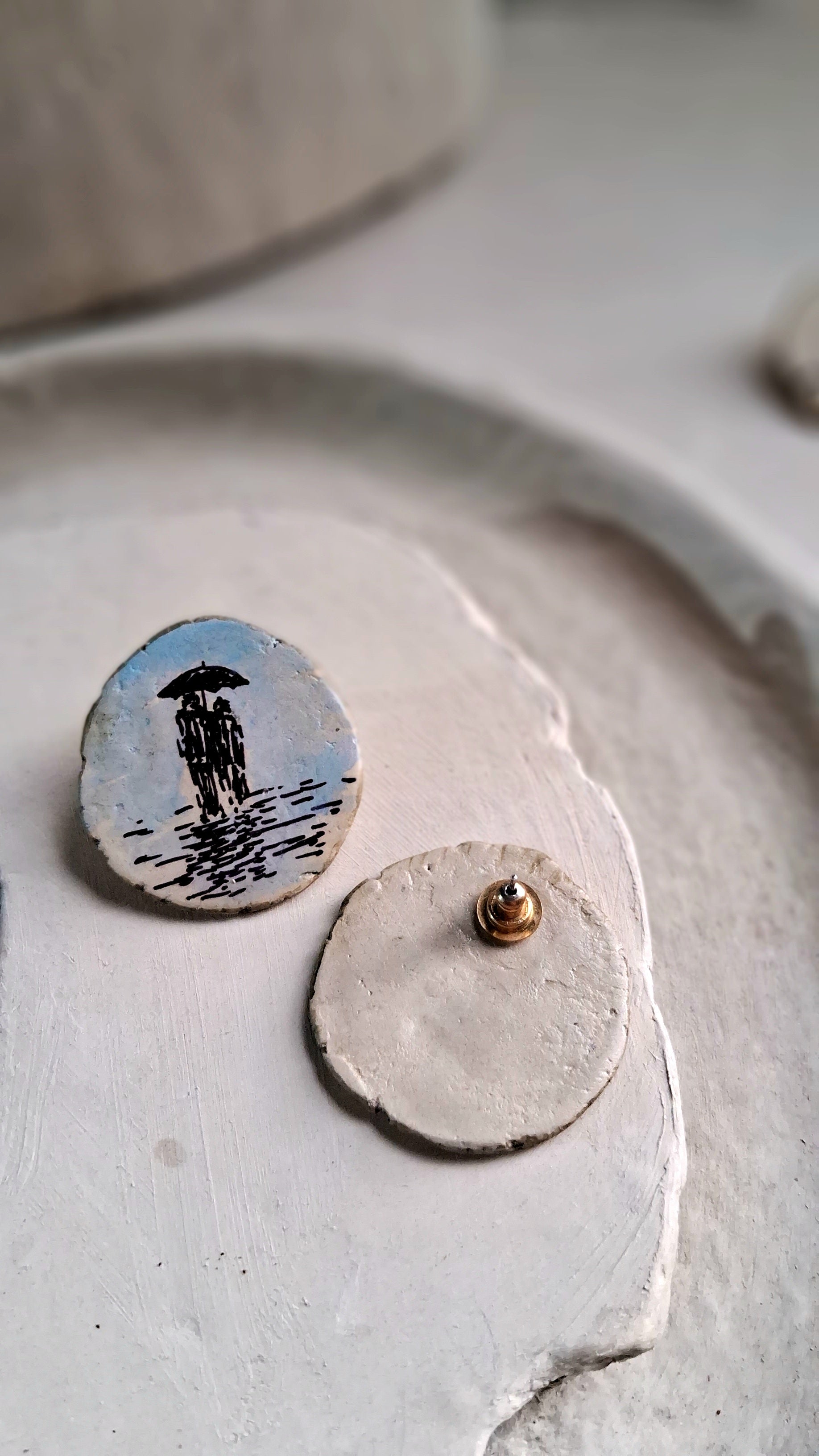 Papier-mâché Earrings-Stud-Hand-Painted