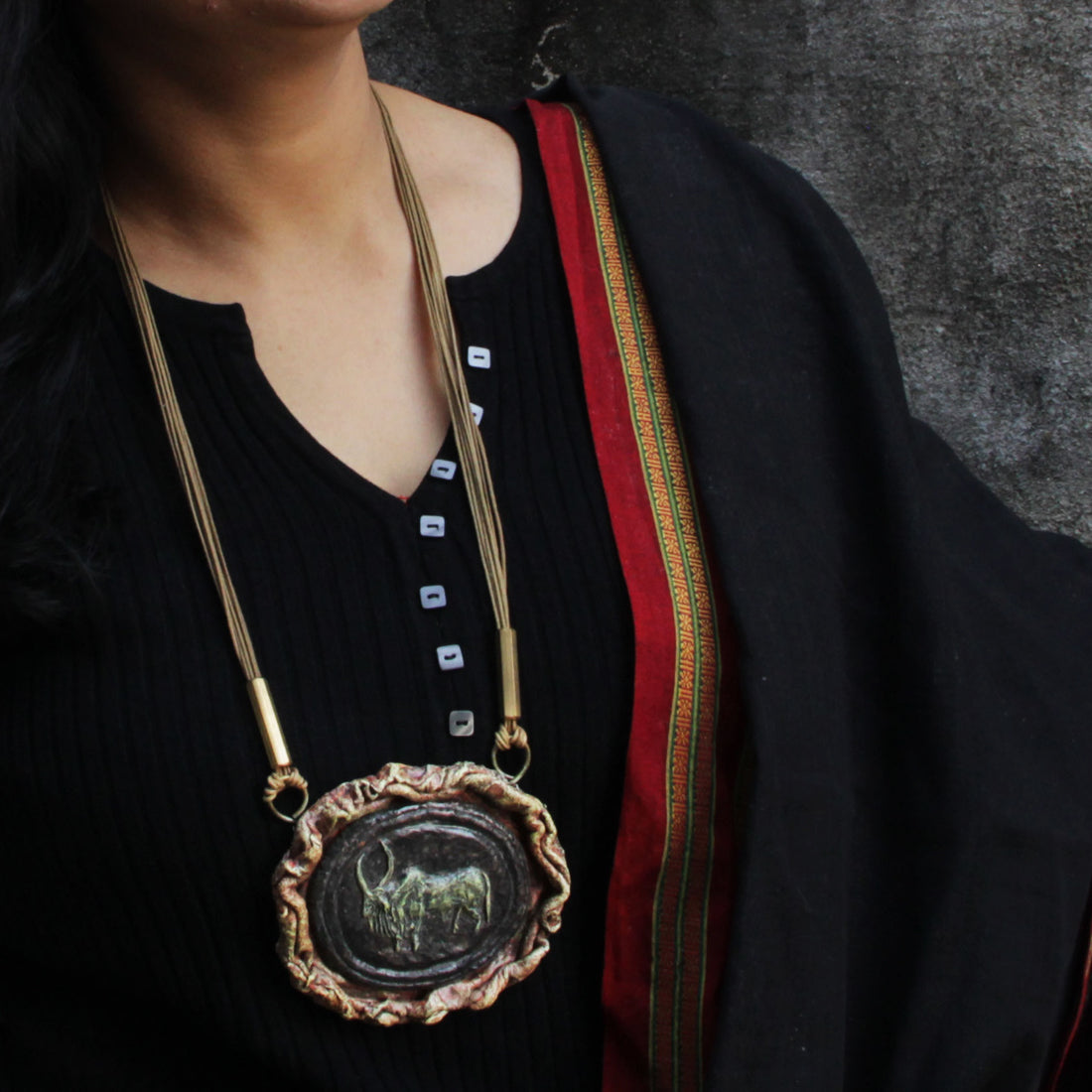 Papier-mache Pendant-Harappan bull-seal-Black