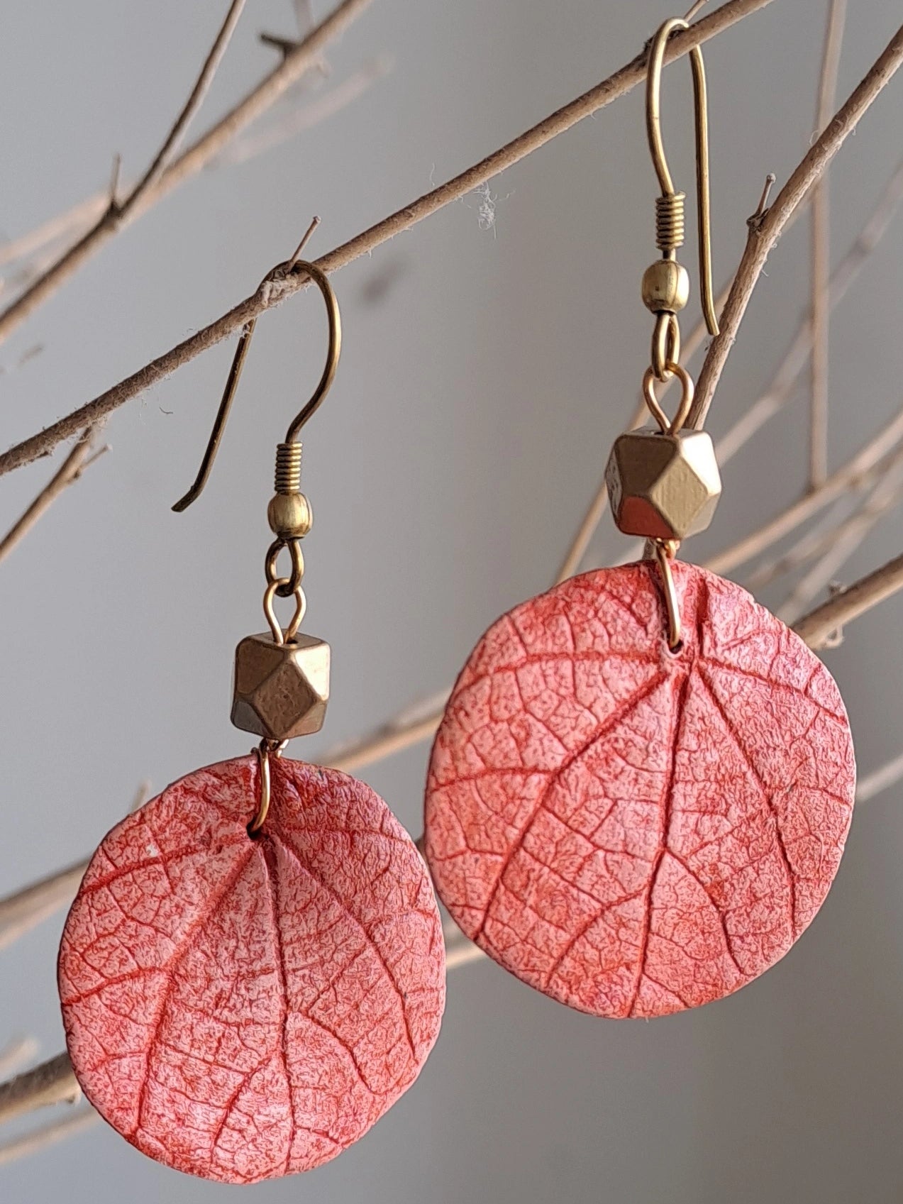 Papier-mache Earring-Red Leaf