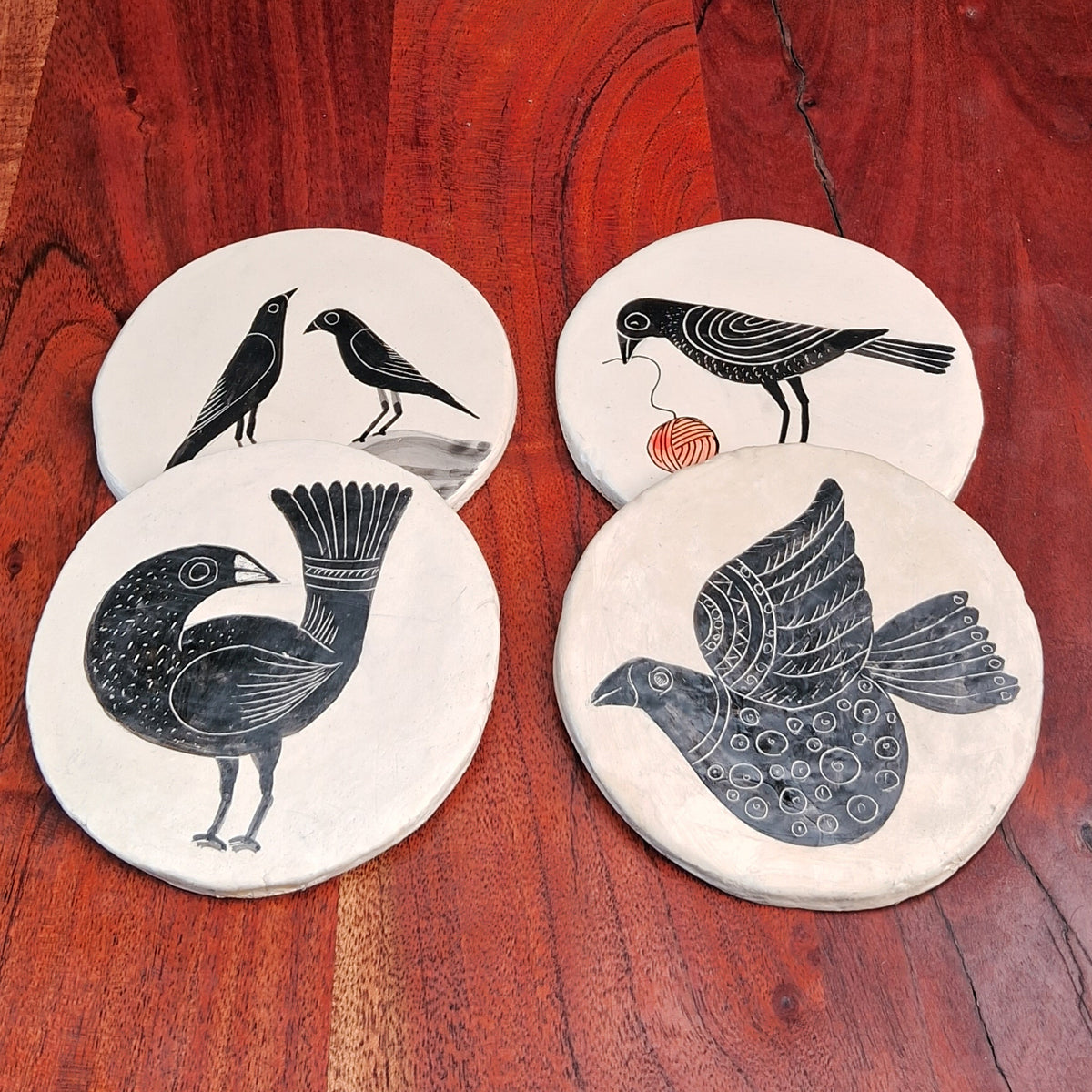 Hand-painted Papier-mache coasters-Bird