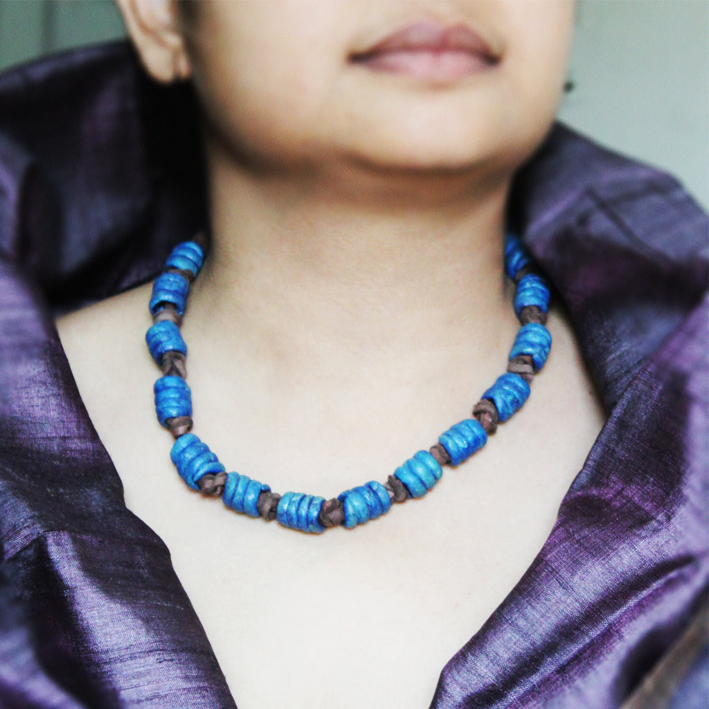 Papier-mache Necklace-Blue