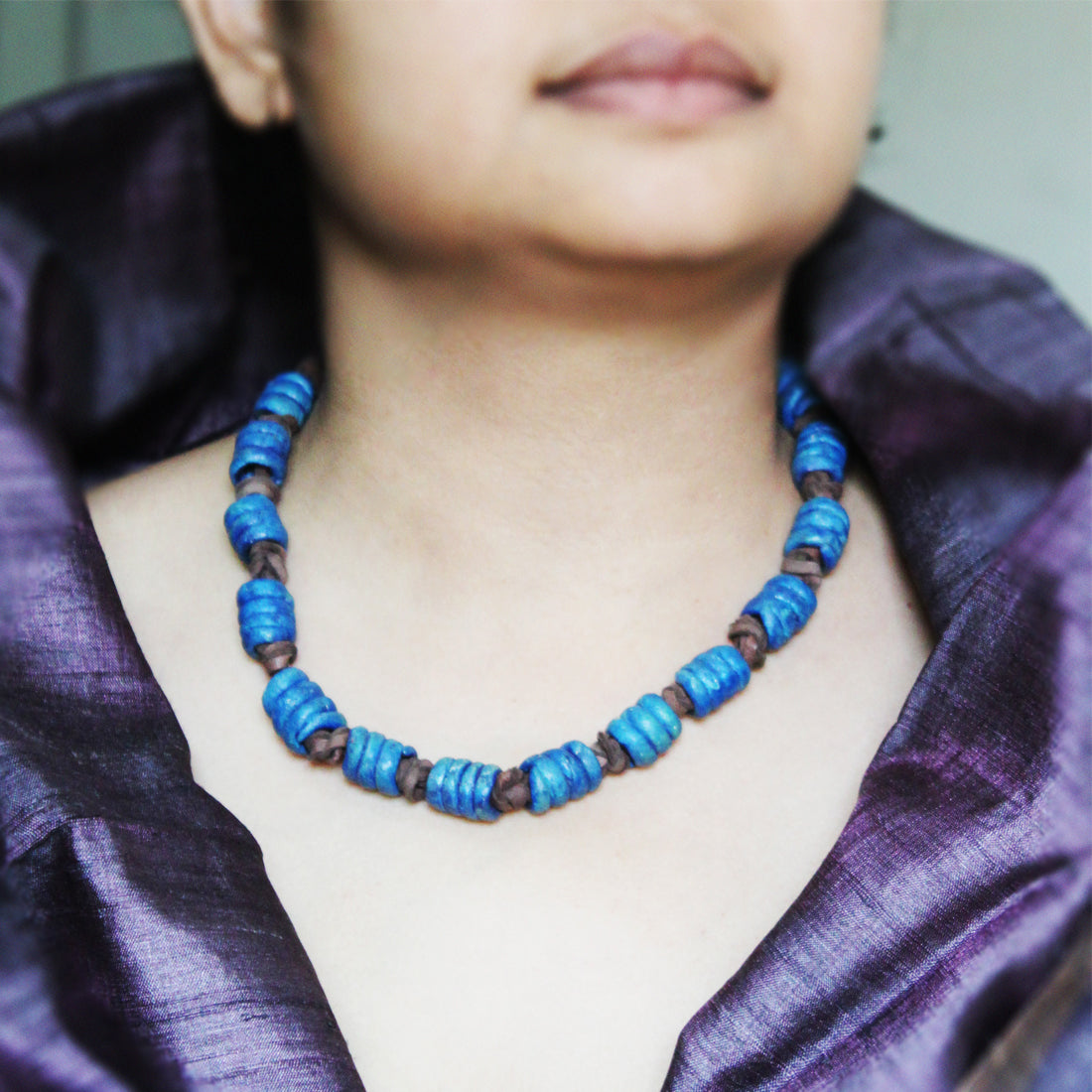 Papier-mache Necklace-Blue