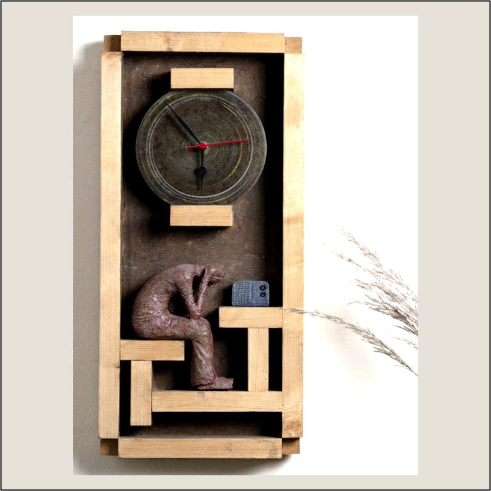 Papier-mache Wall Clock-Radio Listener